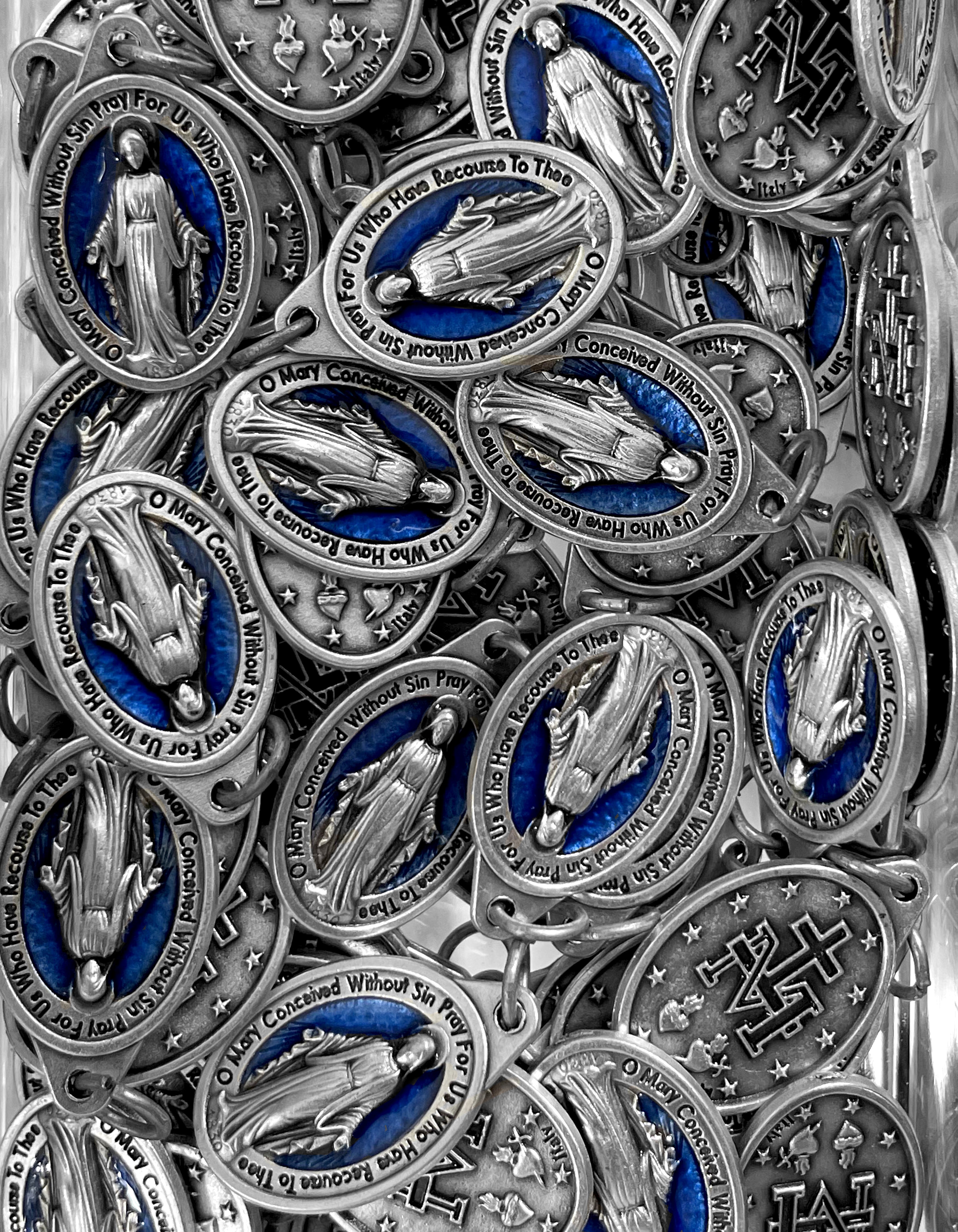 Pack of 12 Saints Medals in oxidized silver made in Italy 1.0" x 0.7"