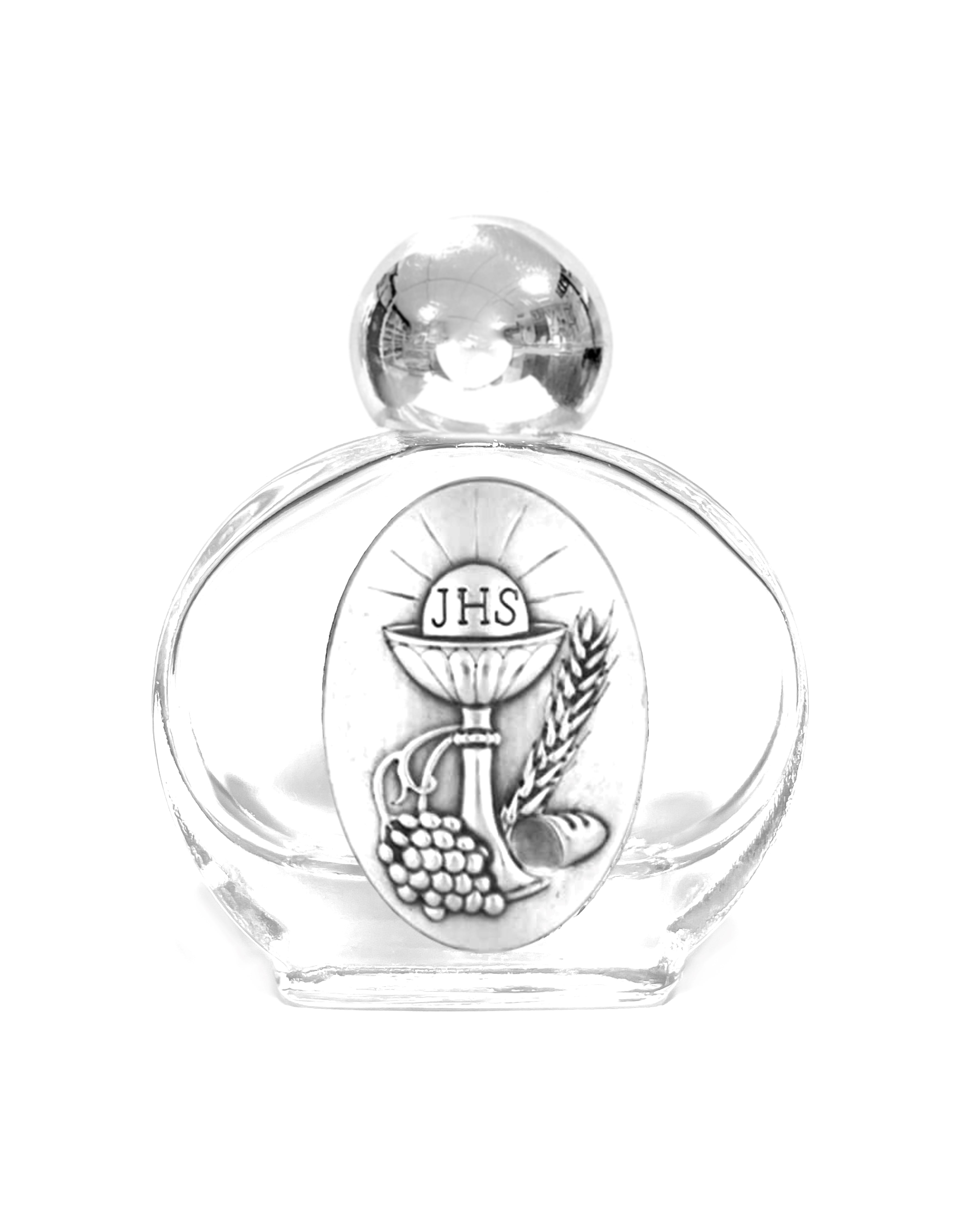 Holy water glass bottle with medal