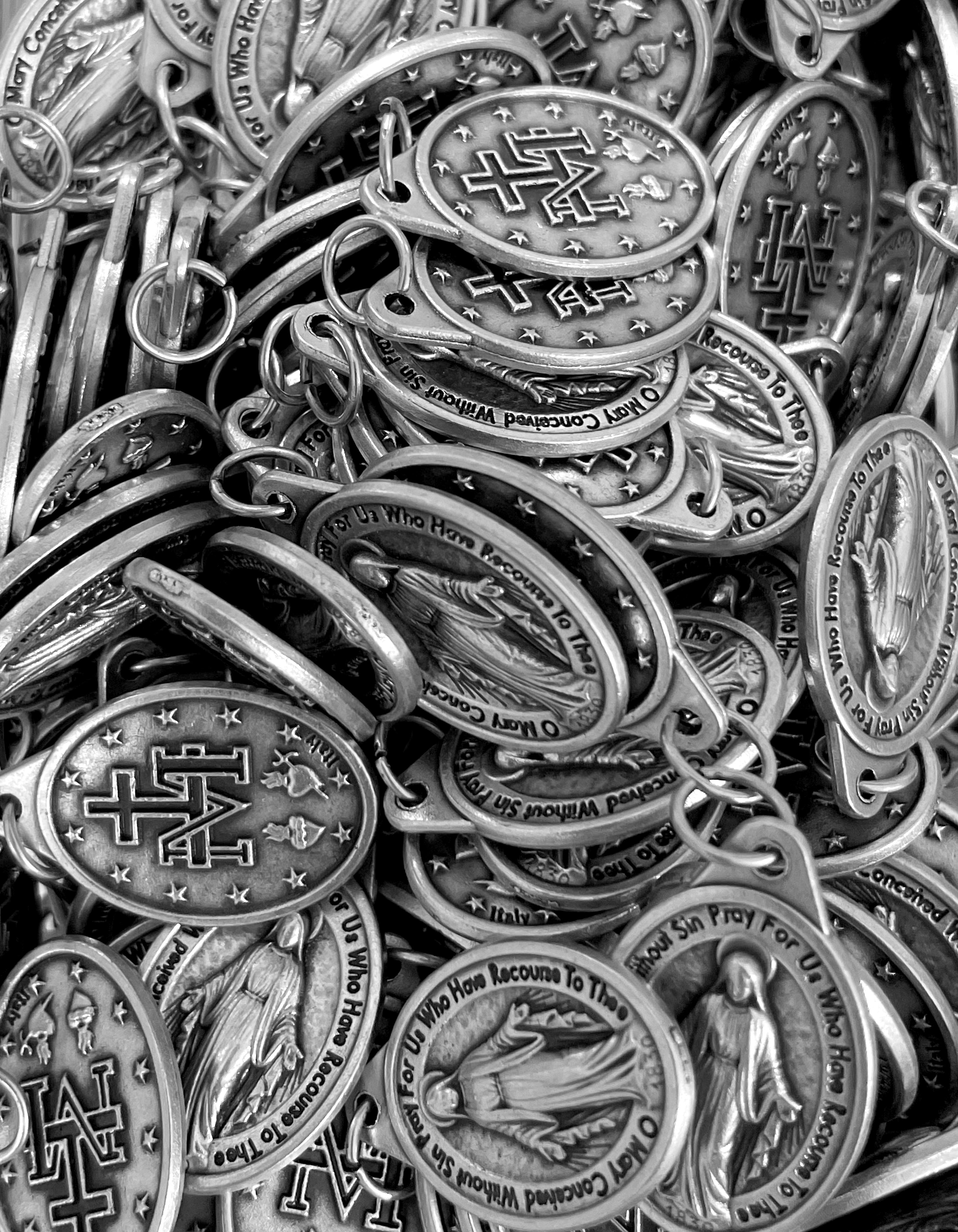 Pack of 12 Saints Medals in oxidized silver made in Italy 1.0" x 0.7"