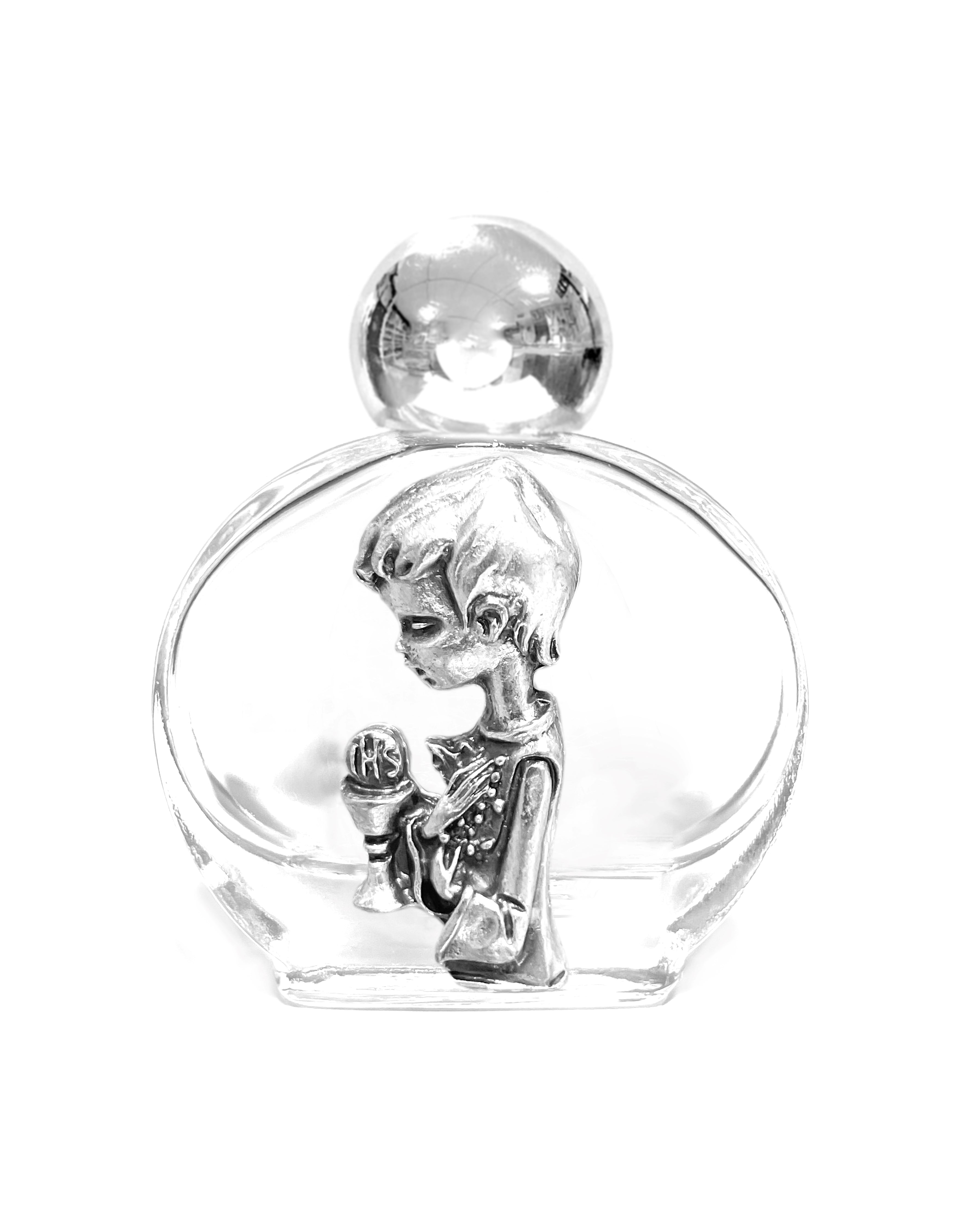 Holy water glass bottle with medal