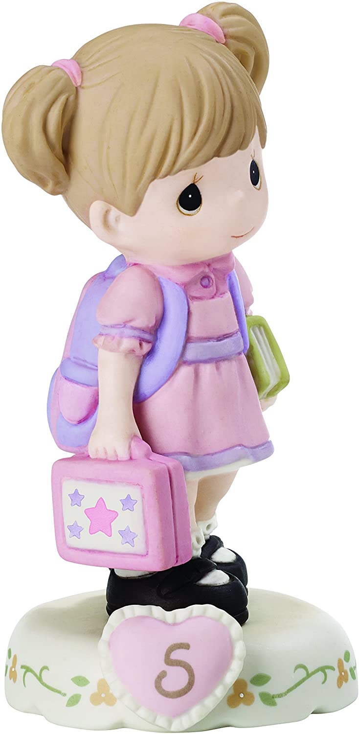 Precious Moments 152011 "Growing In Grace, Age 5" Girl Bisque Porcelain Figurine Birthday Gifts, Blonde