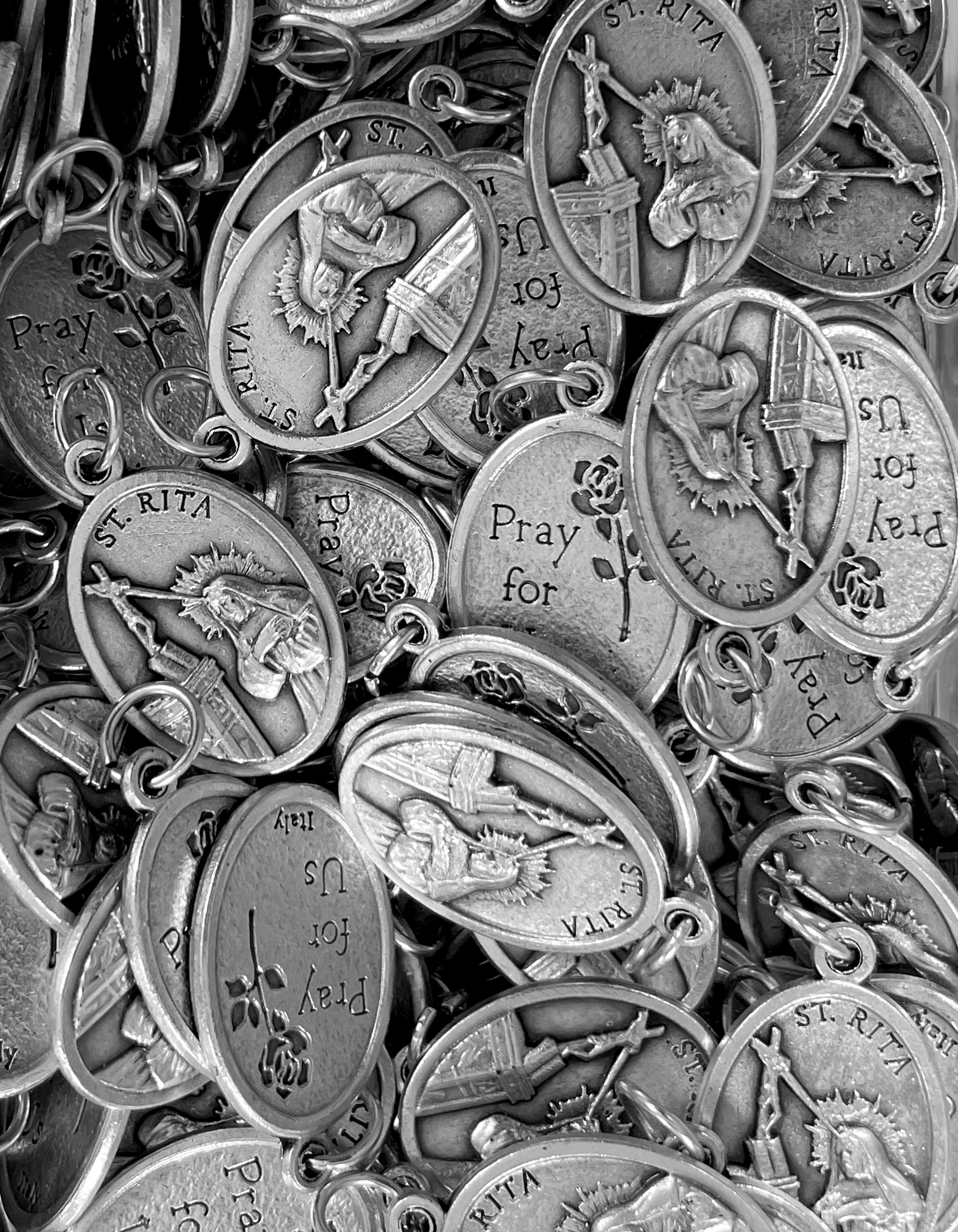 Pack of 12 Saints Medals in oxidized silver made in Italy 1.0" x 0.7"