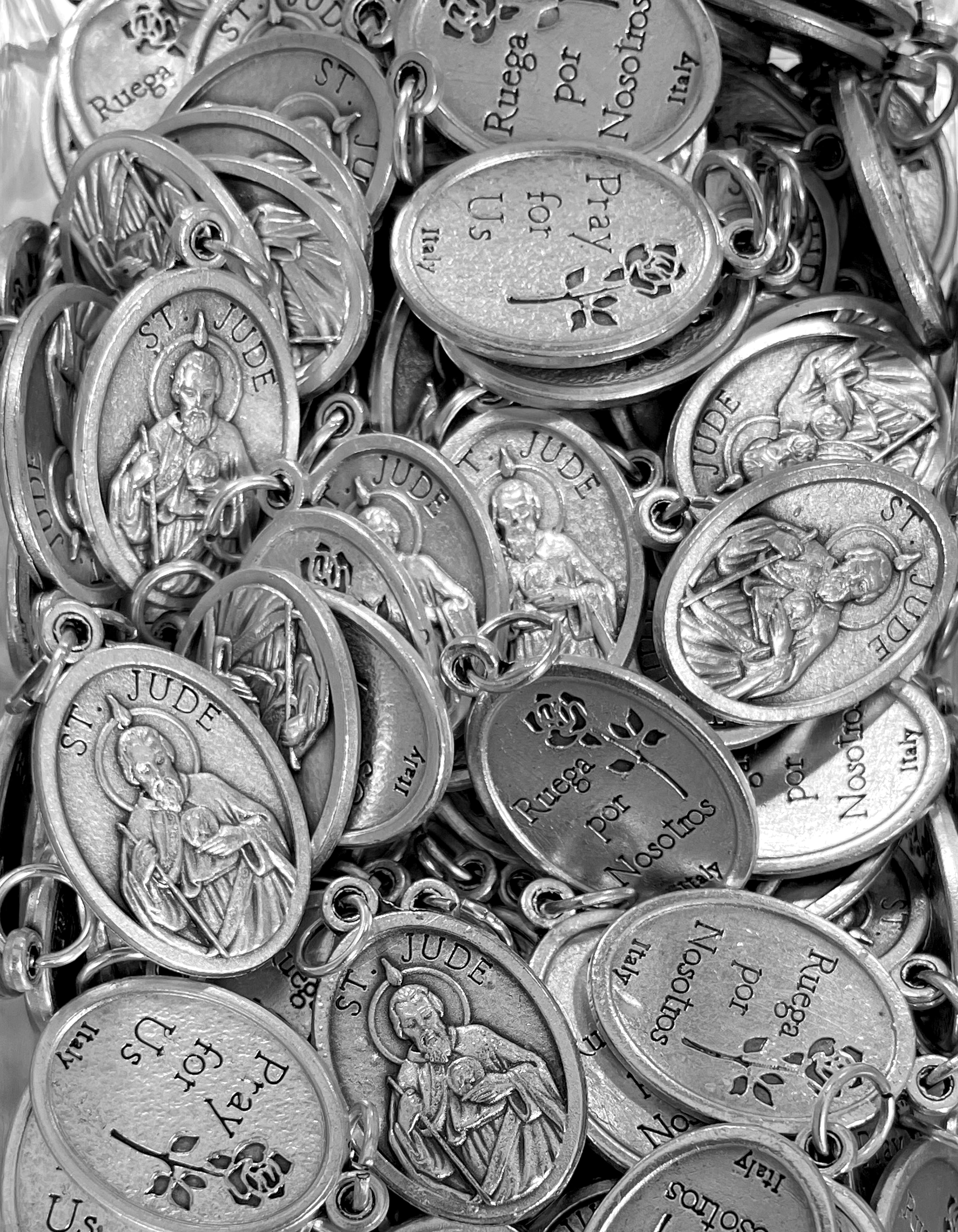 Pack of 12 Saints Medals in oxidized silver made in Italy 1.0" x 0.7"