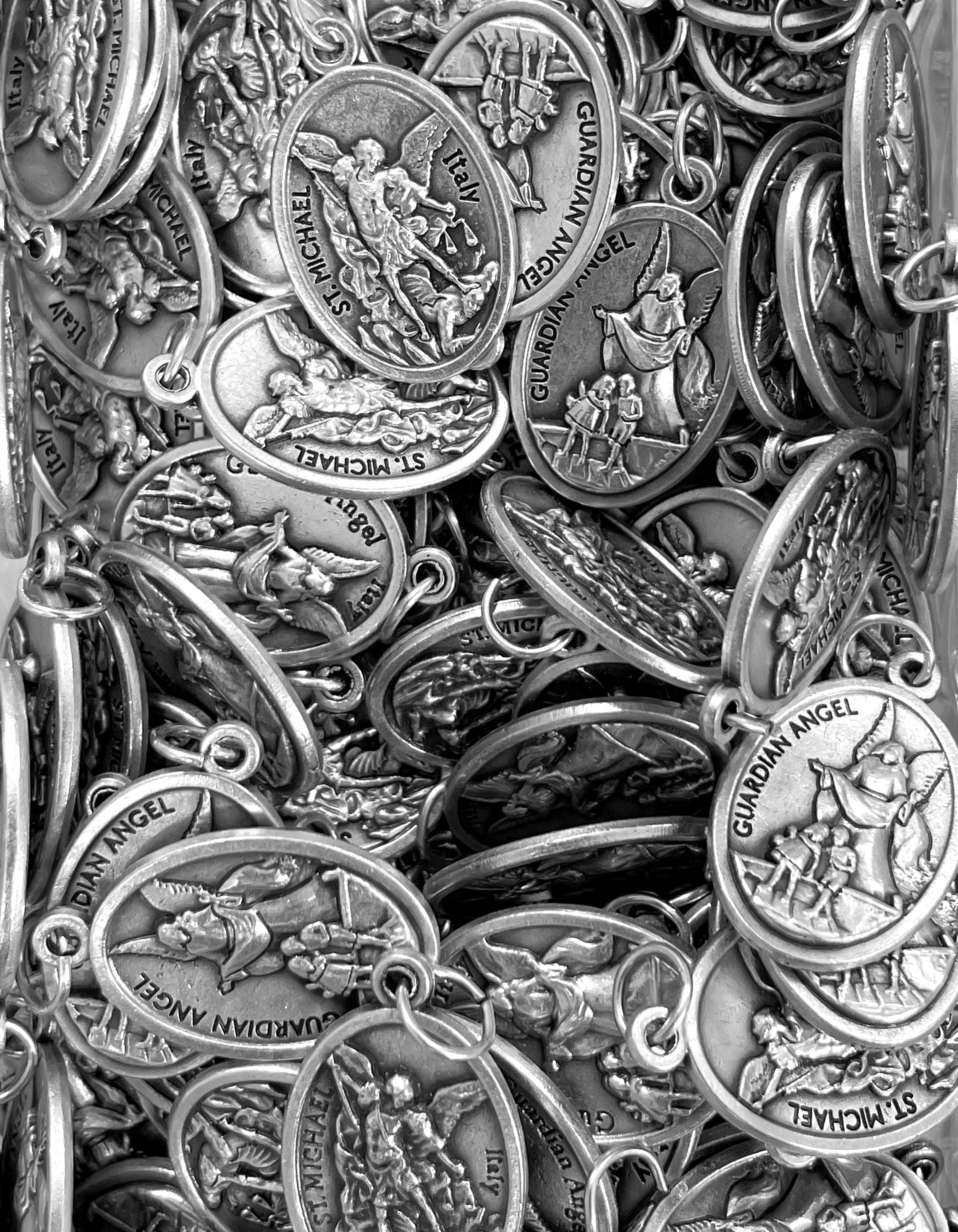 Pack of 12 Saints Medals in oxidized silver made in Italy 1.0" x 0.7"