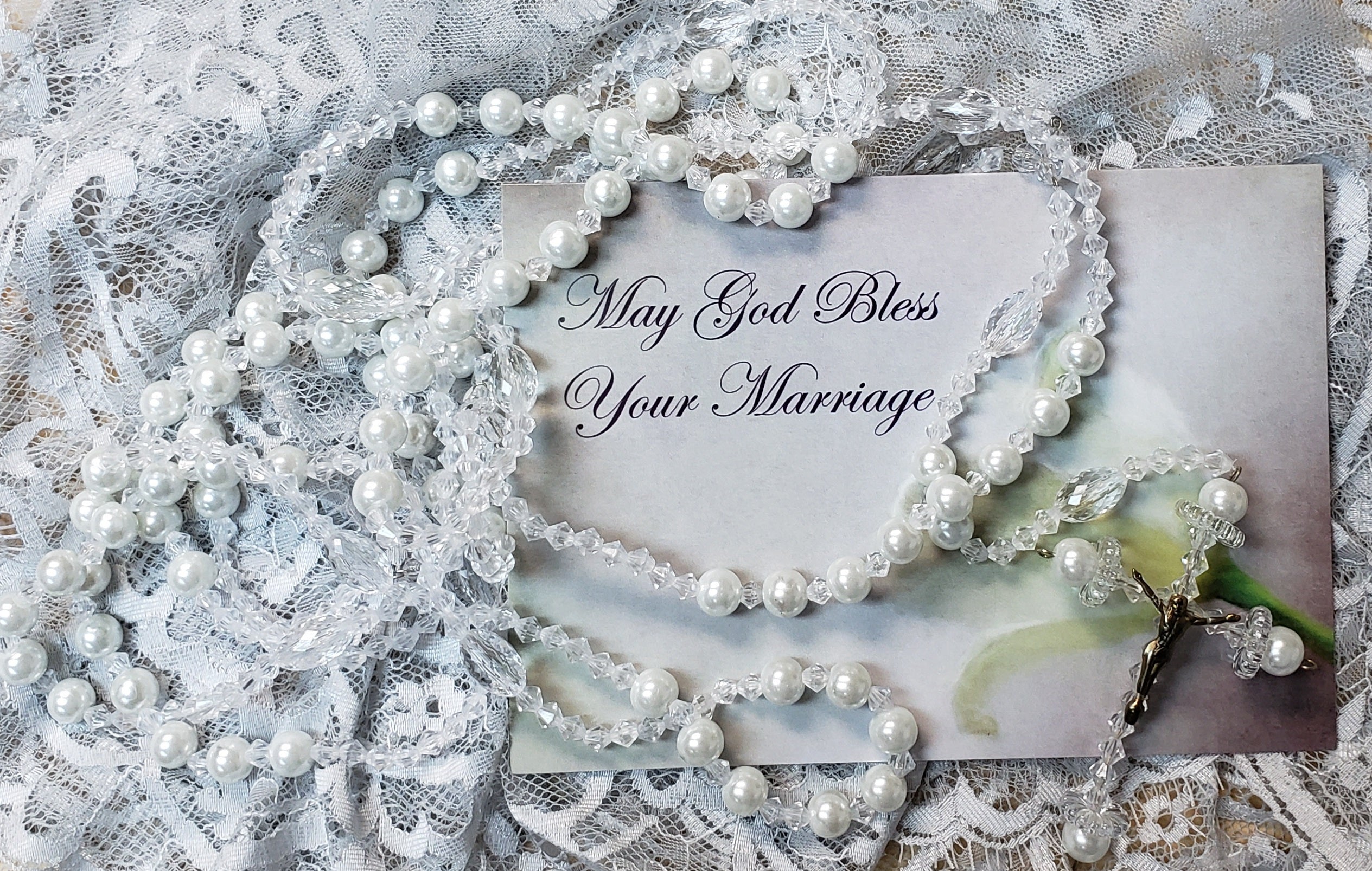Lasso Wedding Rosary Pearl & Crystal - Rosario de Bodas Perla y Cristal