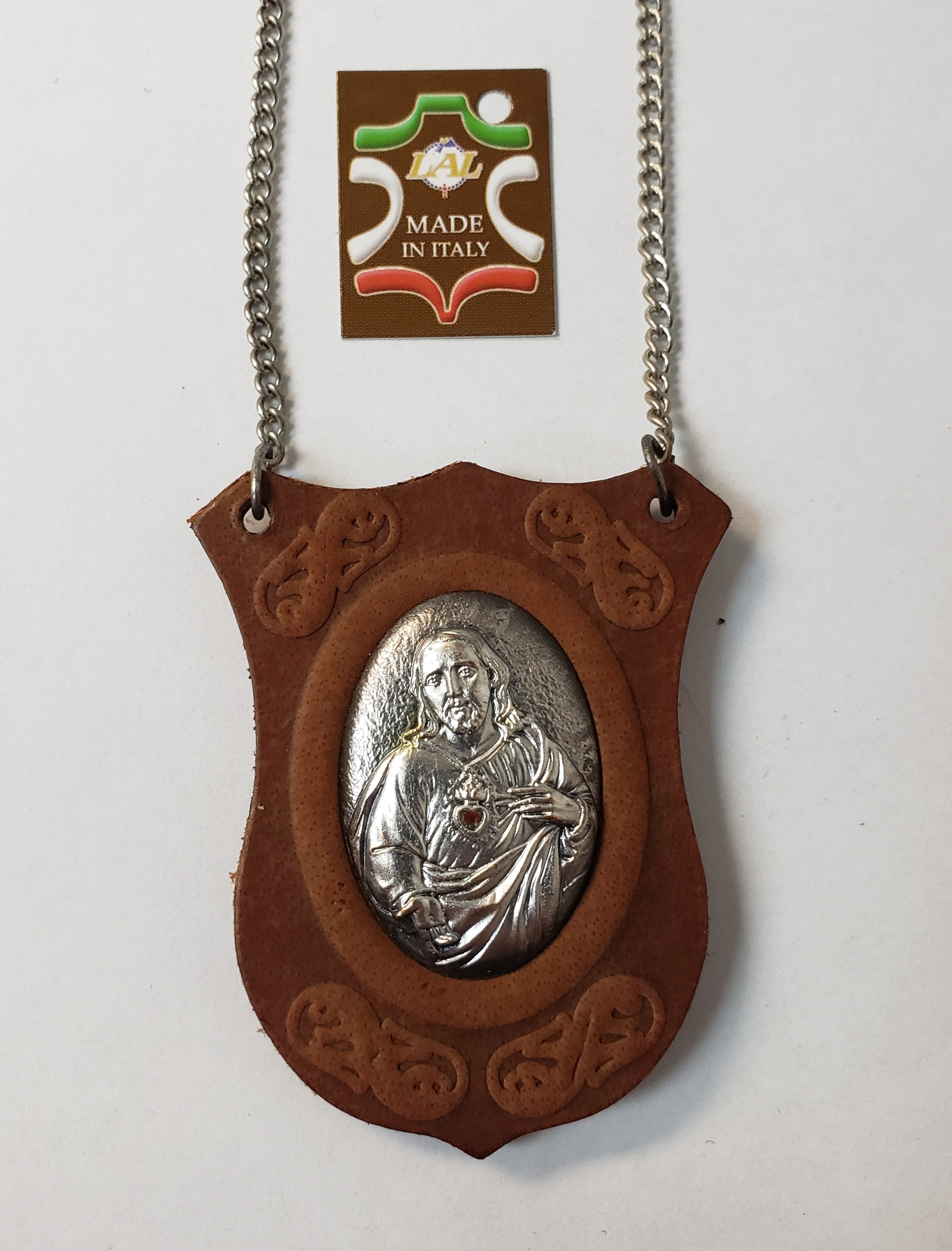 Necklace Scapular Leather and Silver - Made in Italy