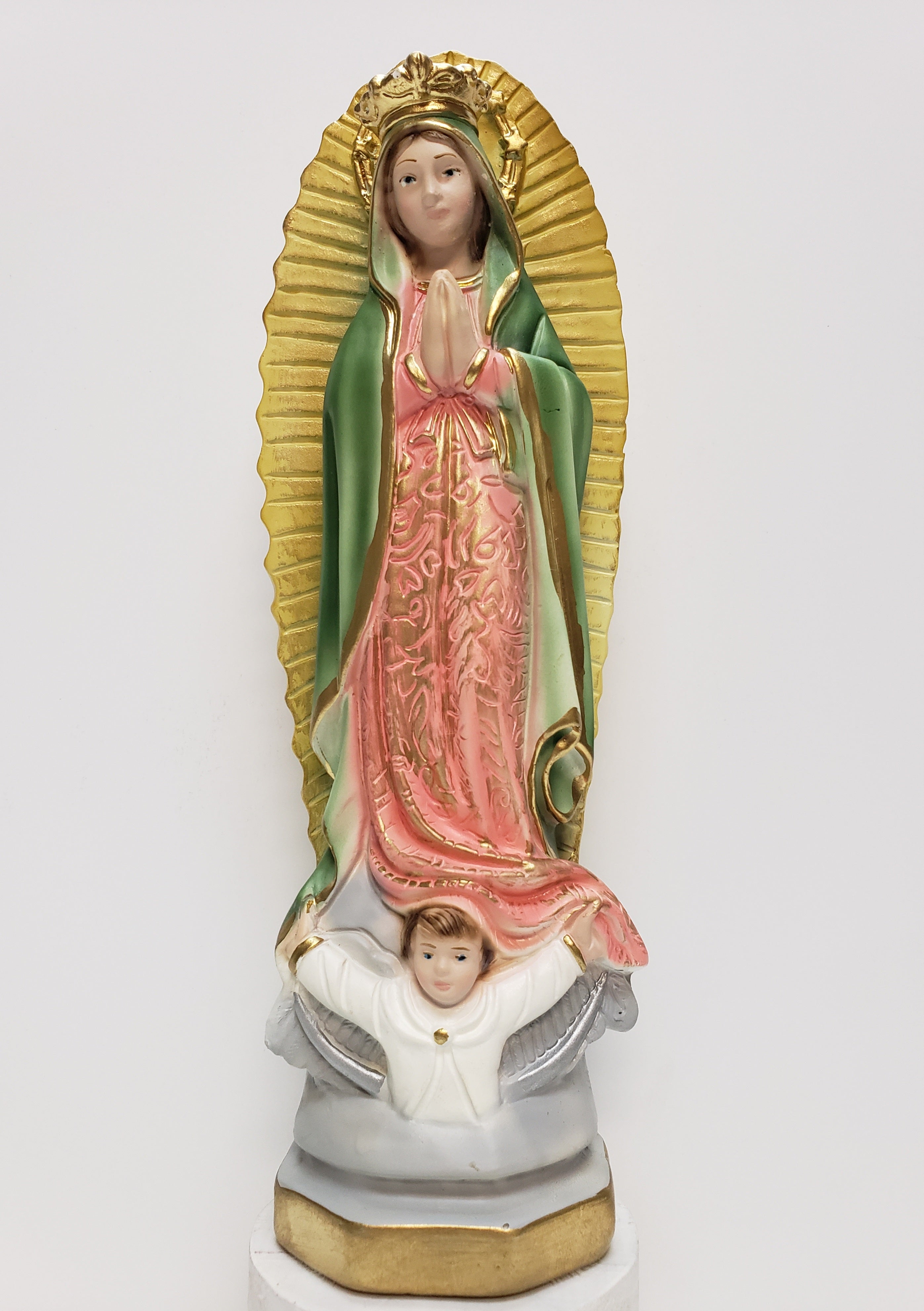 9.5" Pastel Color Our Lady of Guadalupe statue- Hand Painted in Italy