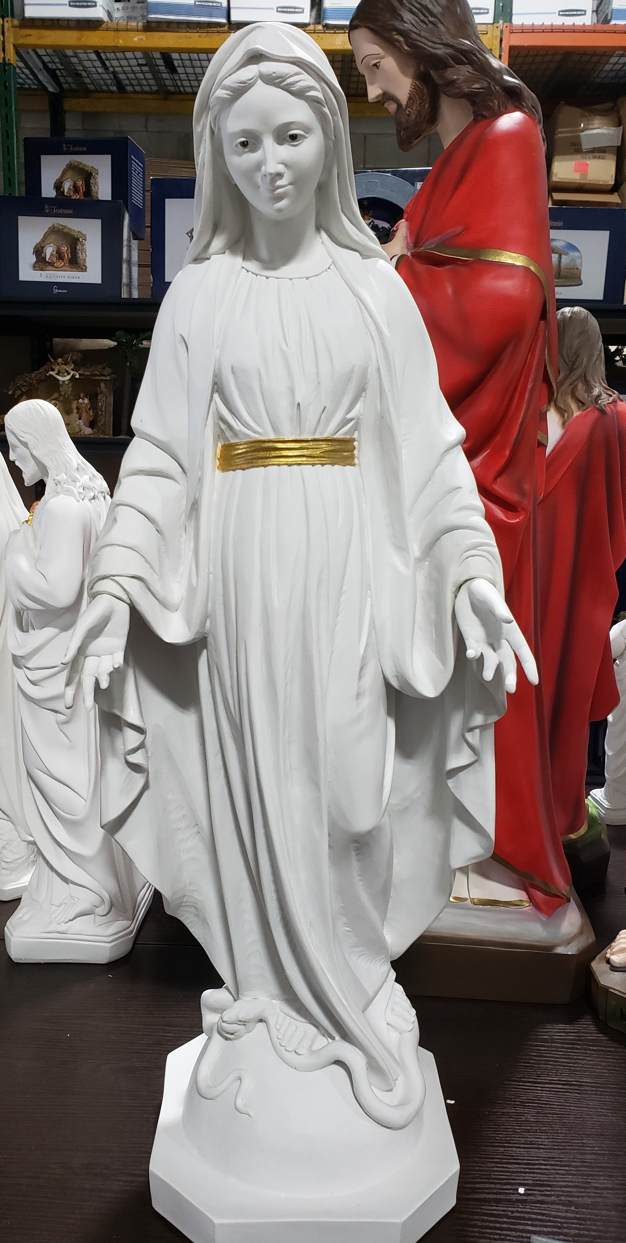 34" Miraculous Mary - Milagrosa Collection White-Gold- Hand Painted