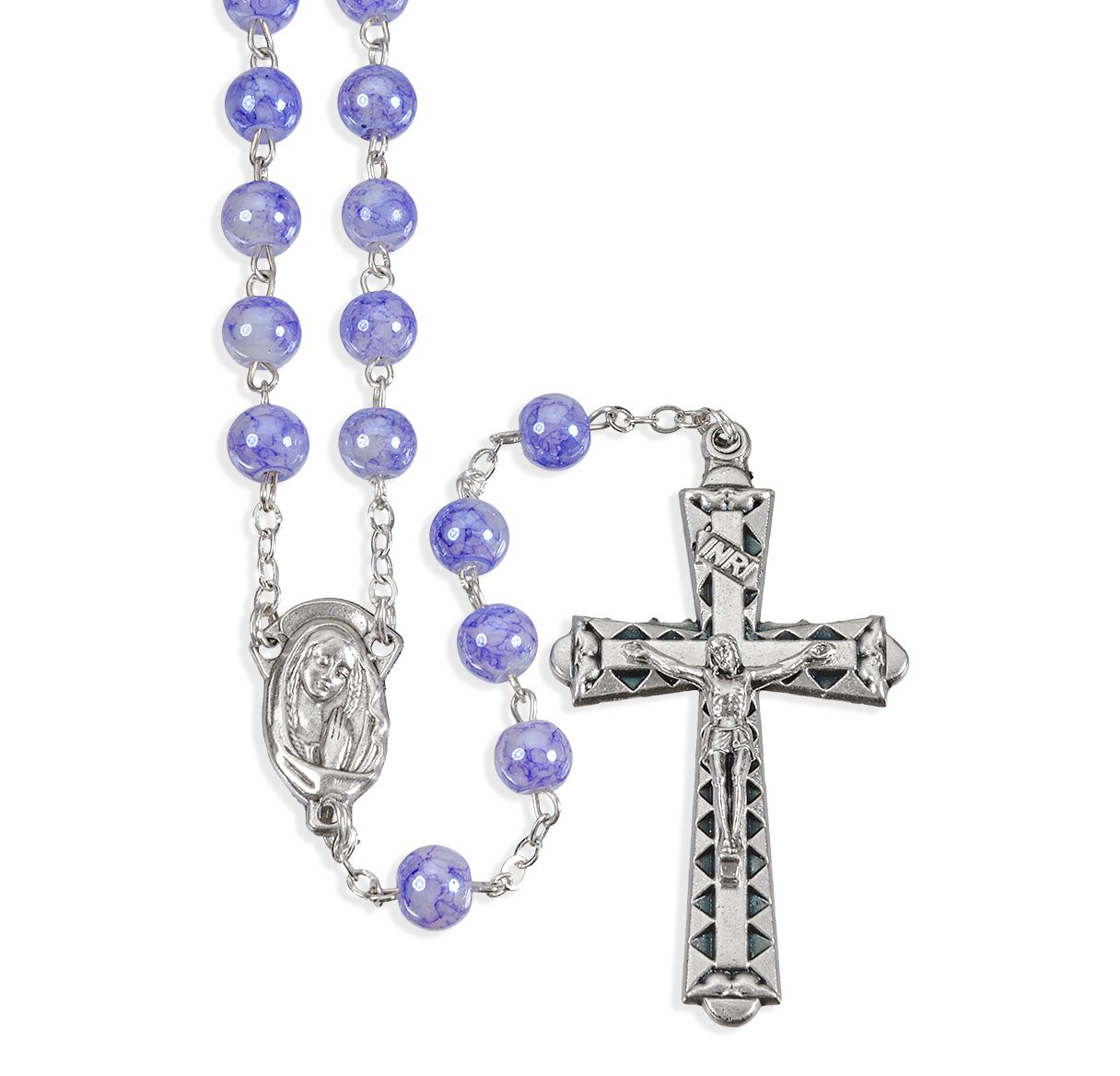 6 mm Marbleized Rosary with Center and Crucifix 18 1/4"