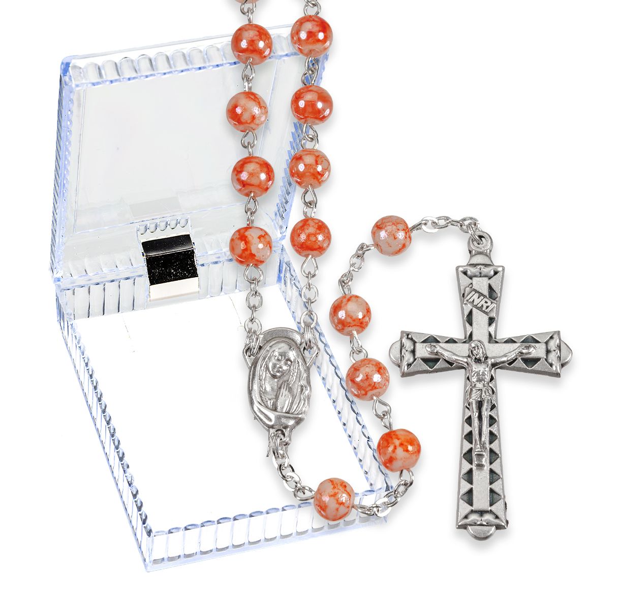 6 mm Marbleized Rosary with Center and Crucifix 18 1/4"