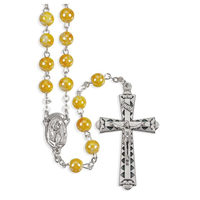 6 mm Marbleized Rosary with Center and Crucifix 18 1/4"