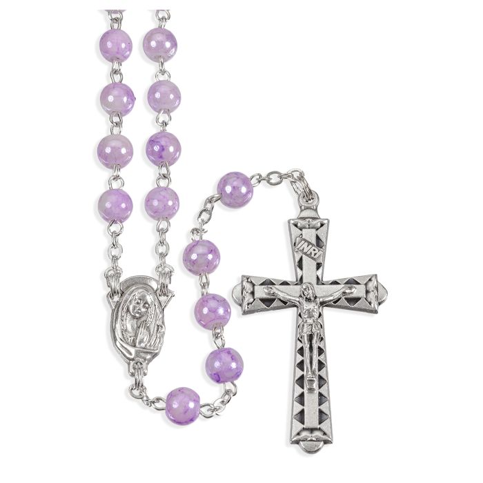 6 mm Marbleized Rosary with Center and Crucifix 18 1/4"