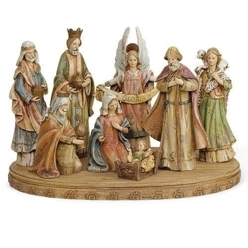8PC 12" Wood-Look Nativity Set with Base of 17" Wide