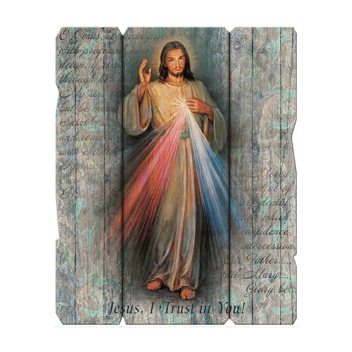 Divine Mercy Large Vintage Wooden Plaque with Hanger