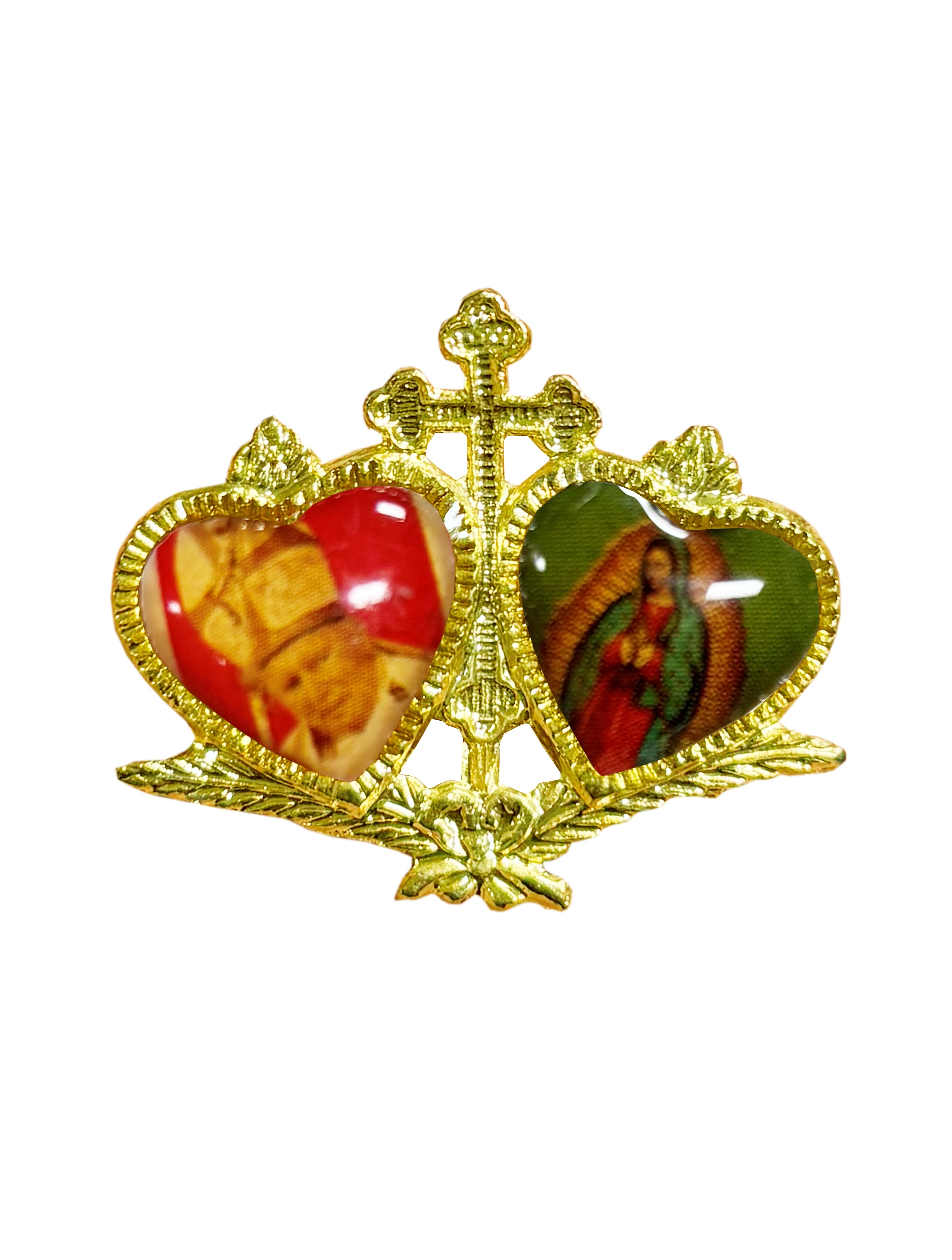Two Hearts gold catholics lapel pin