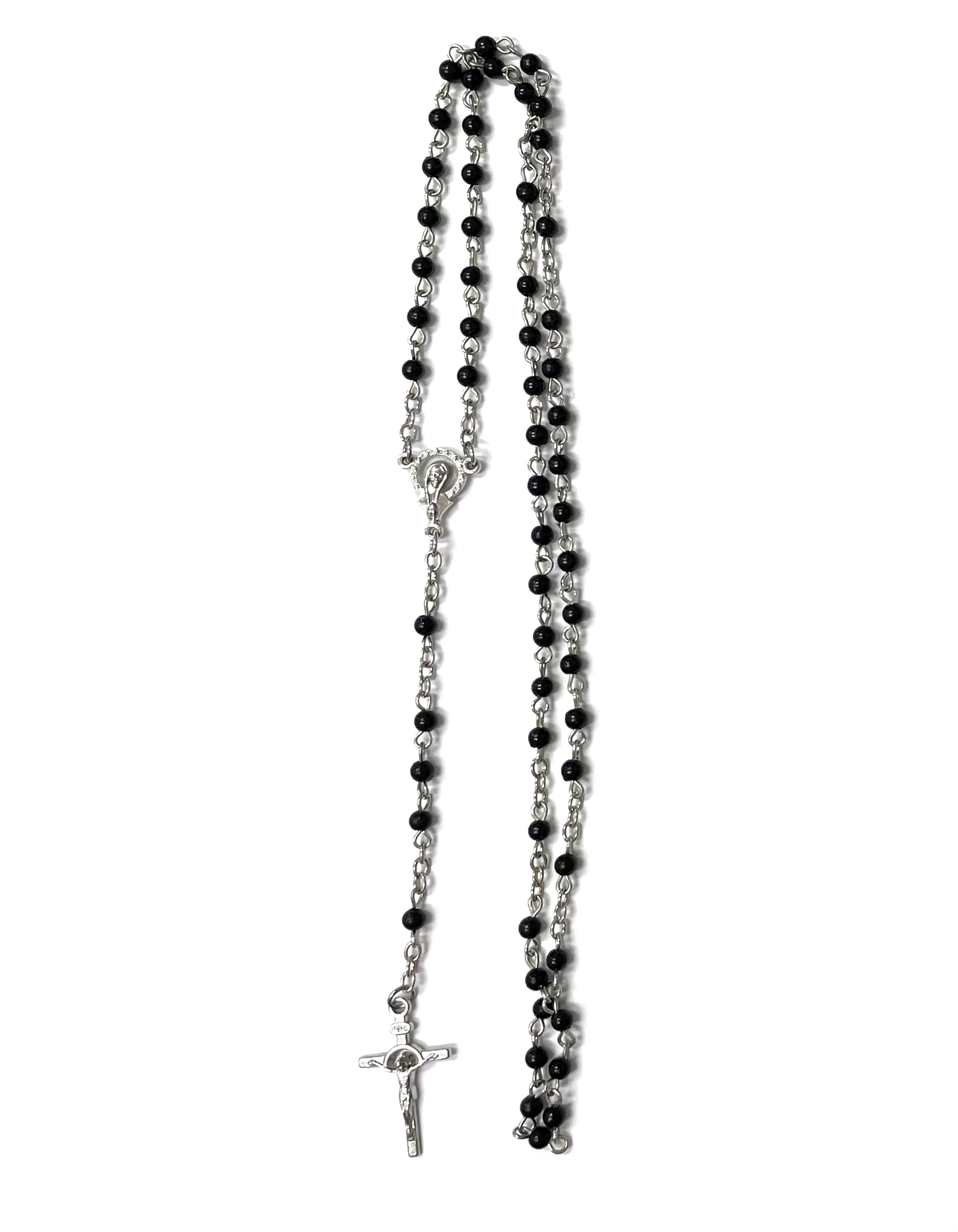 Silvered rosary with colorful plastic beads
