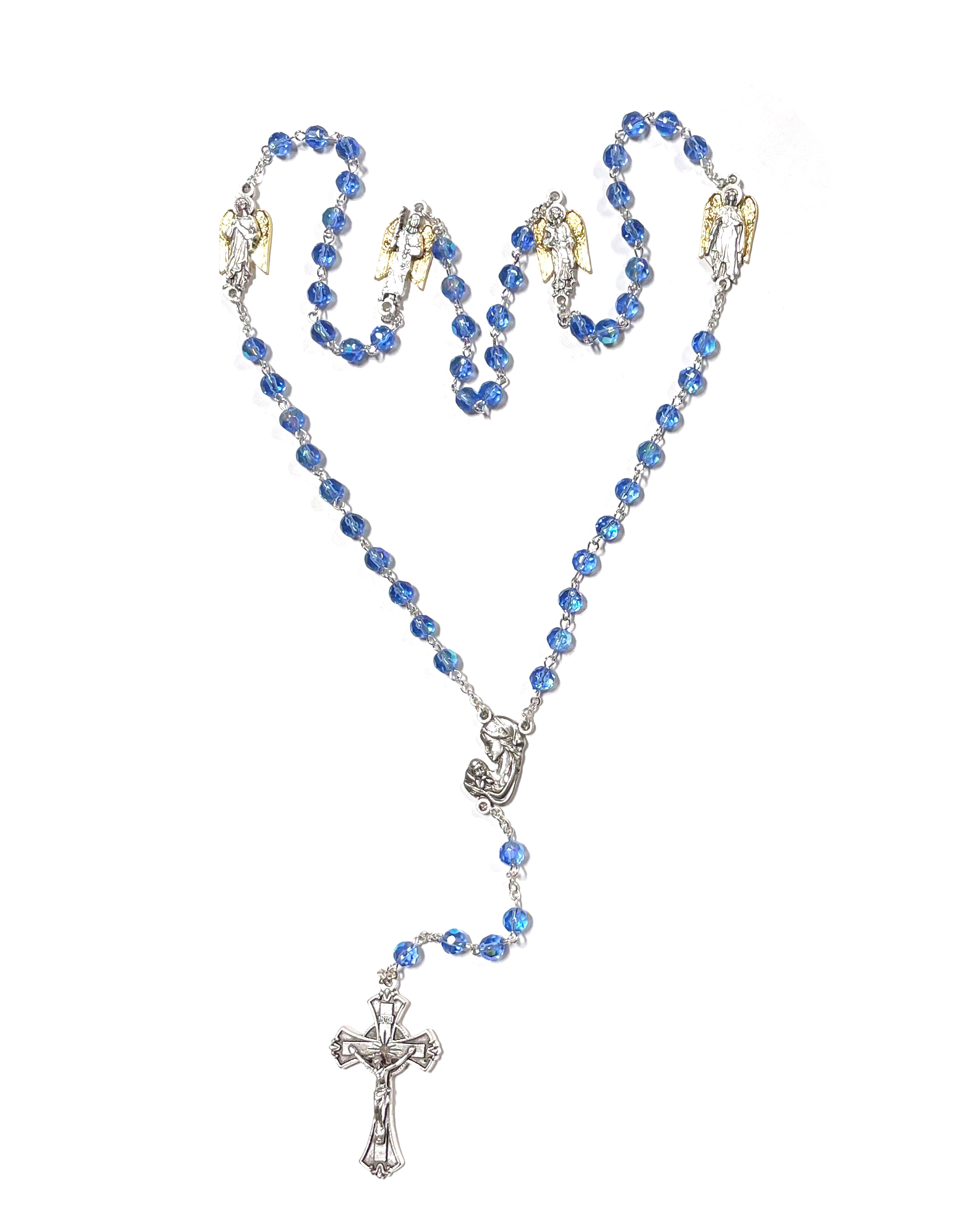Blue crystal rosary with medals of the three Archangels and the Guardian Angel