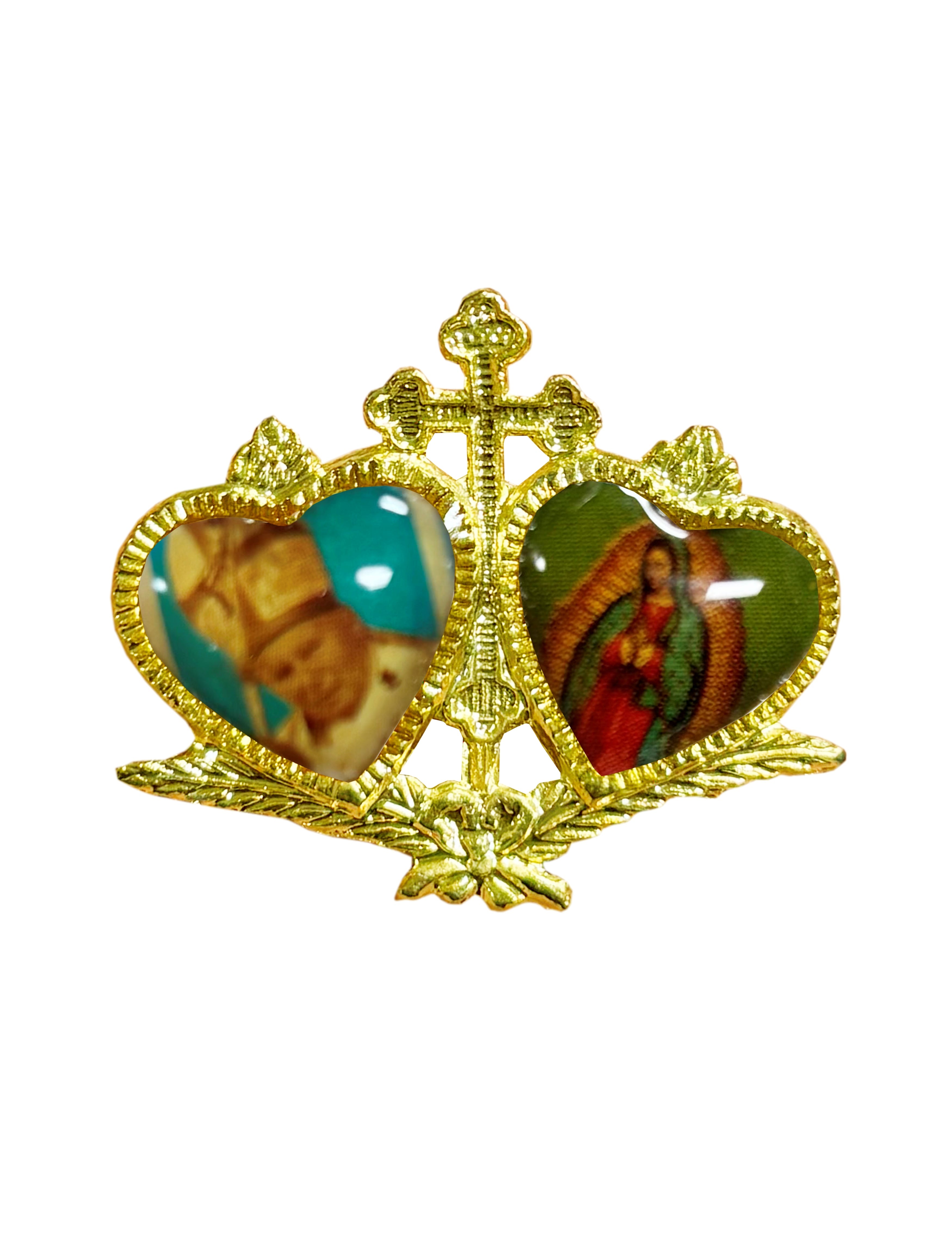 Two Hearts gold catholics lapel pin