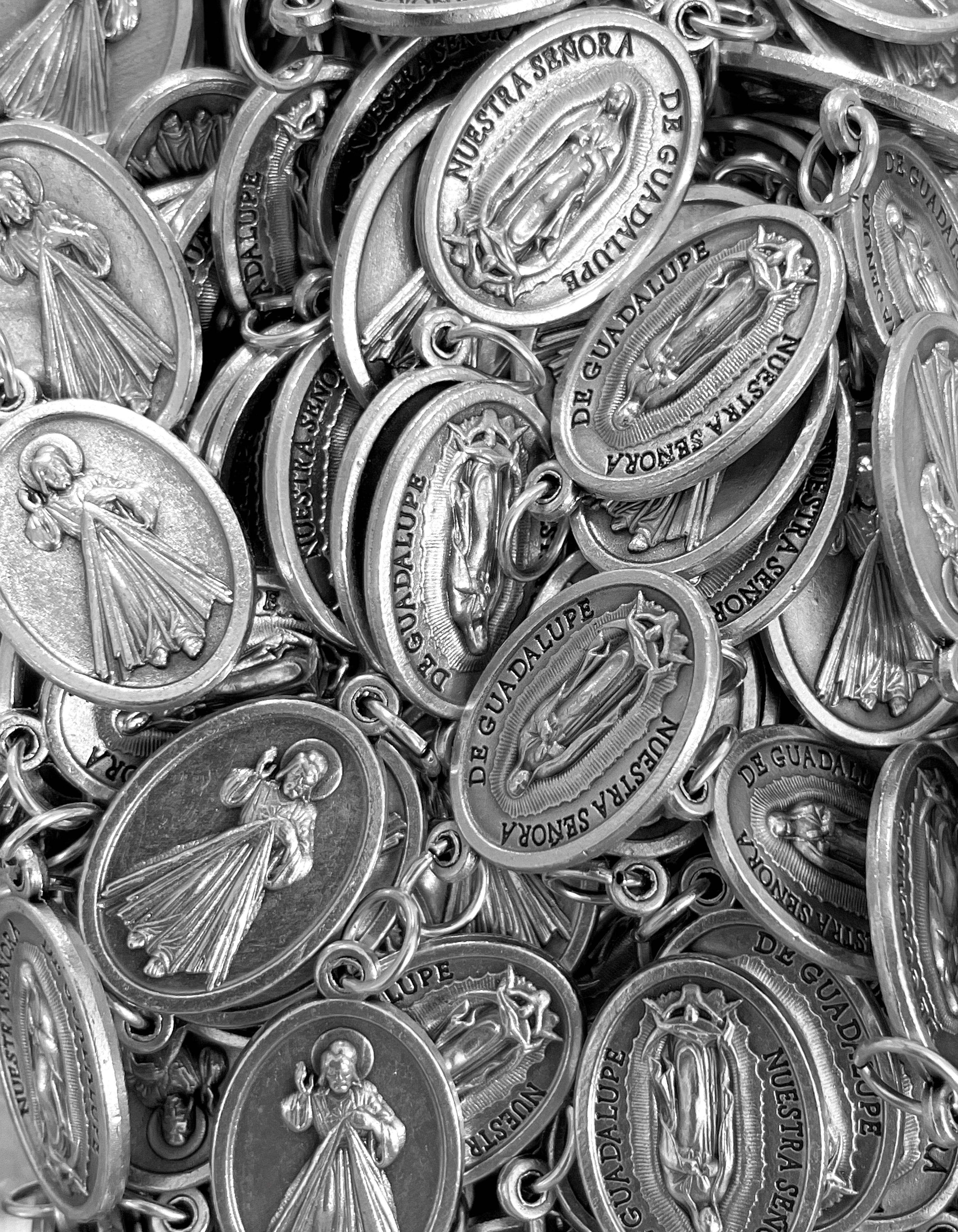 Pack of 12 Saints Medals in oxidized silver made in Italy 1.0" x 0.7"