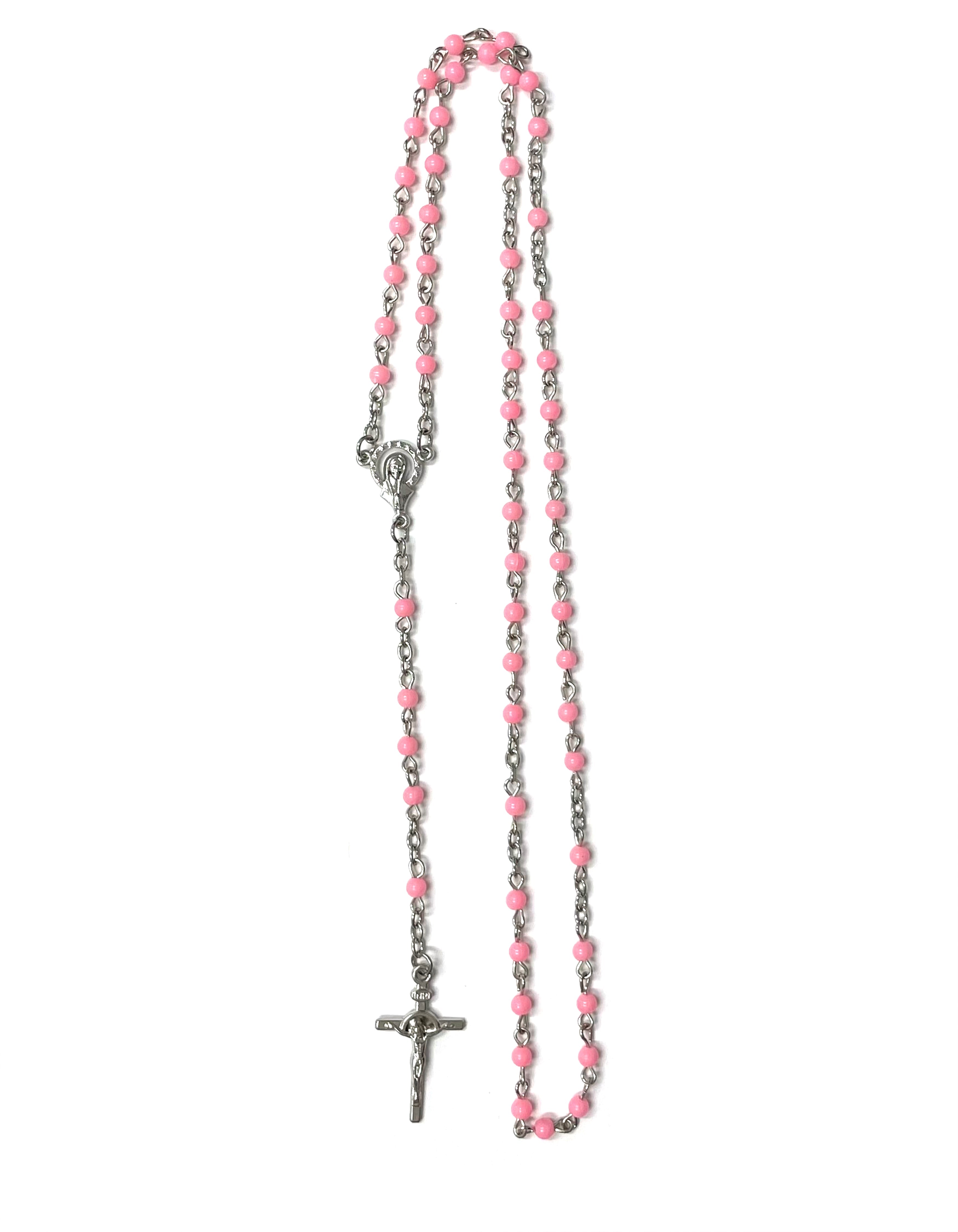 Silvered rosary with colorful plastic beads