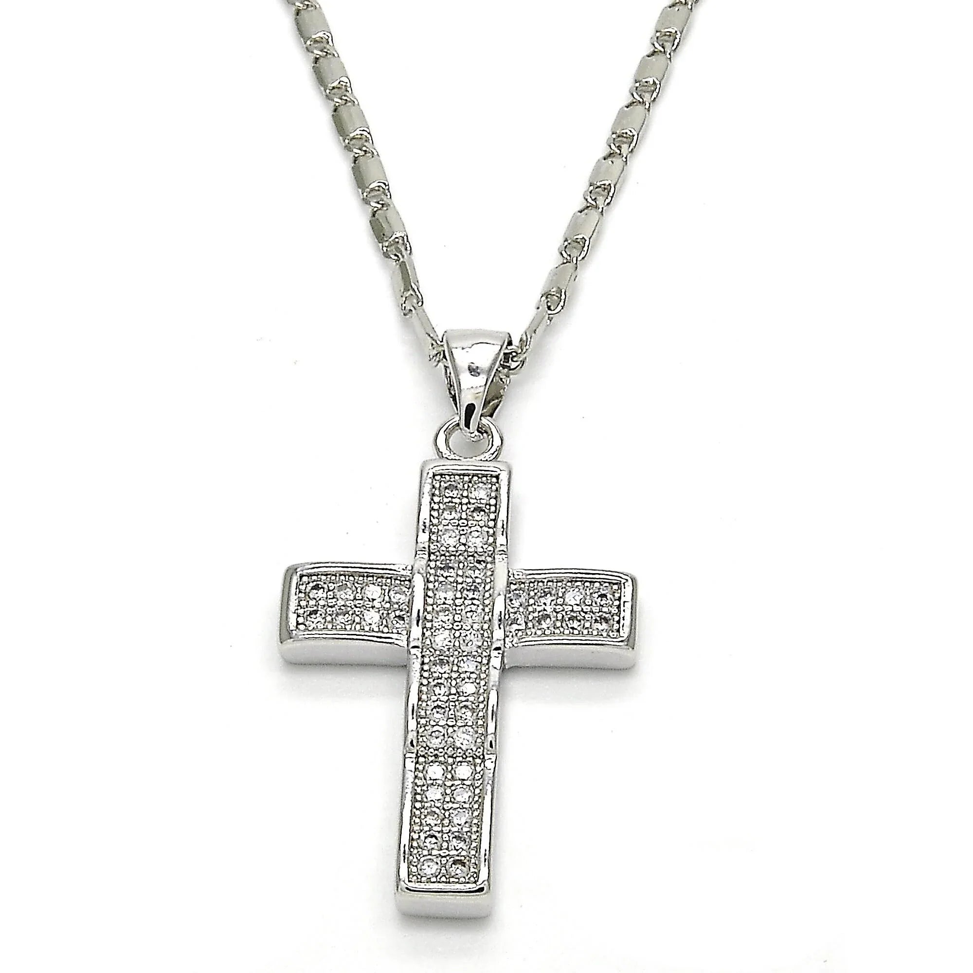 Rhodium cross with crystals 18” chain