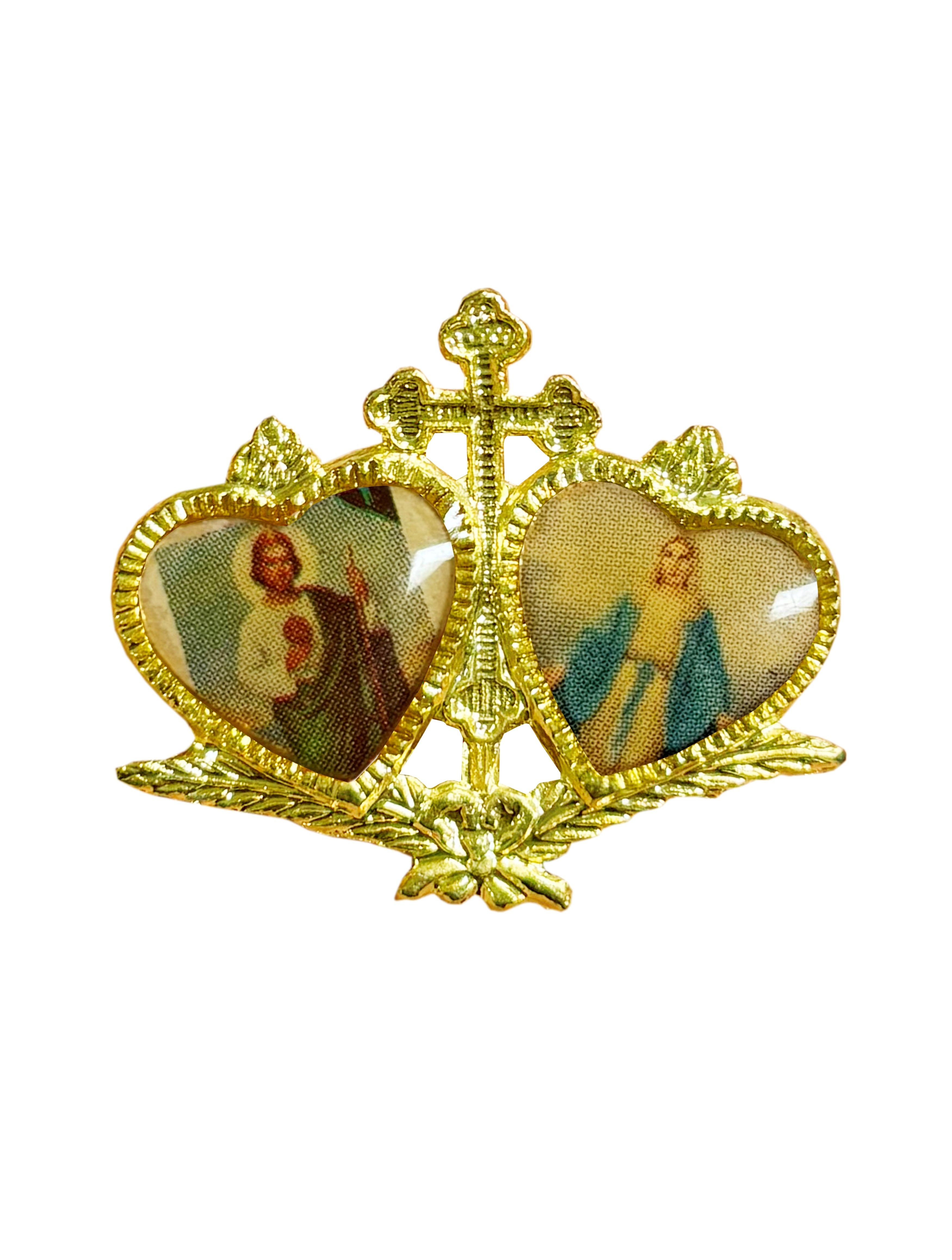 Two Hearts gold catholics lapel pin