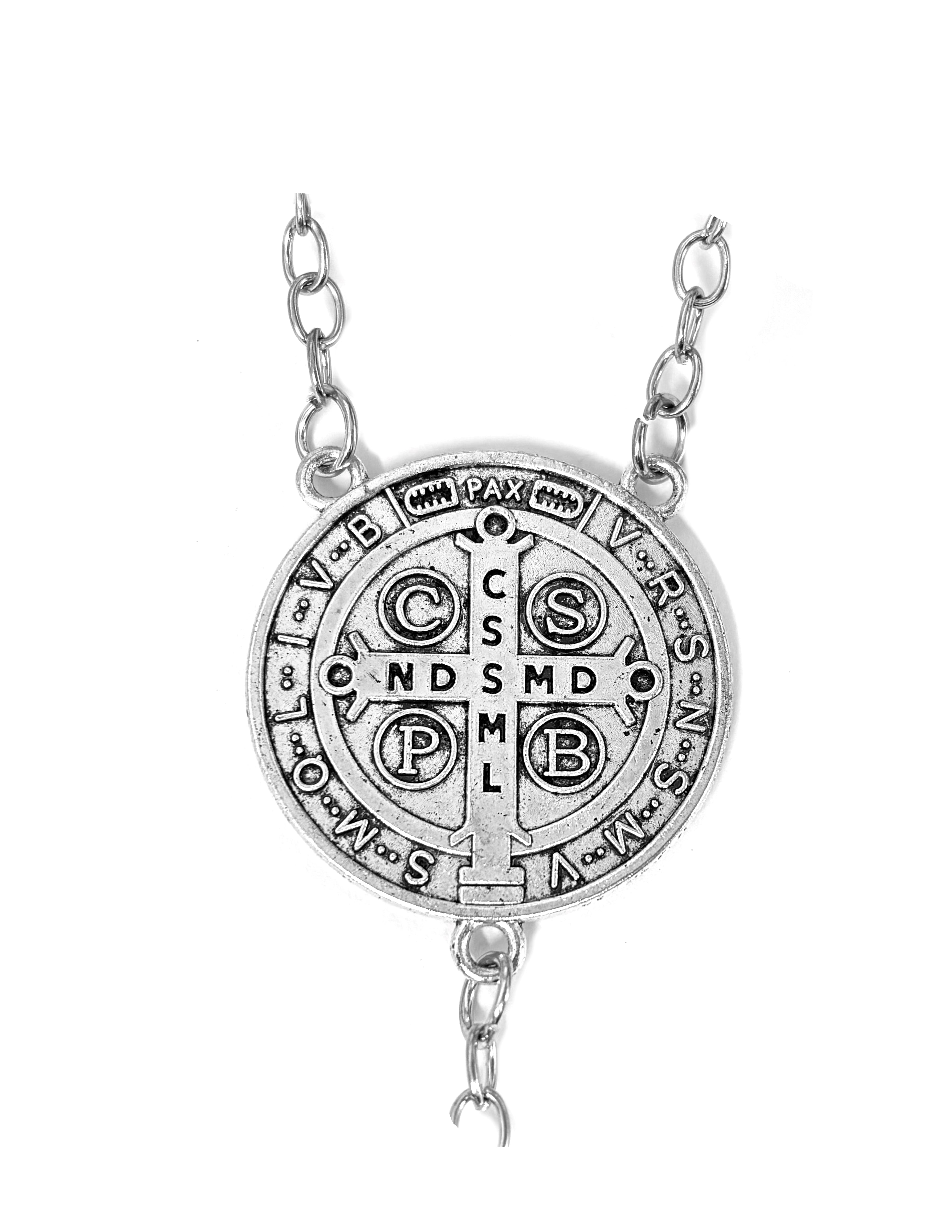 Wall crystal beads rosary with crucifix and medal of Saint Benedict