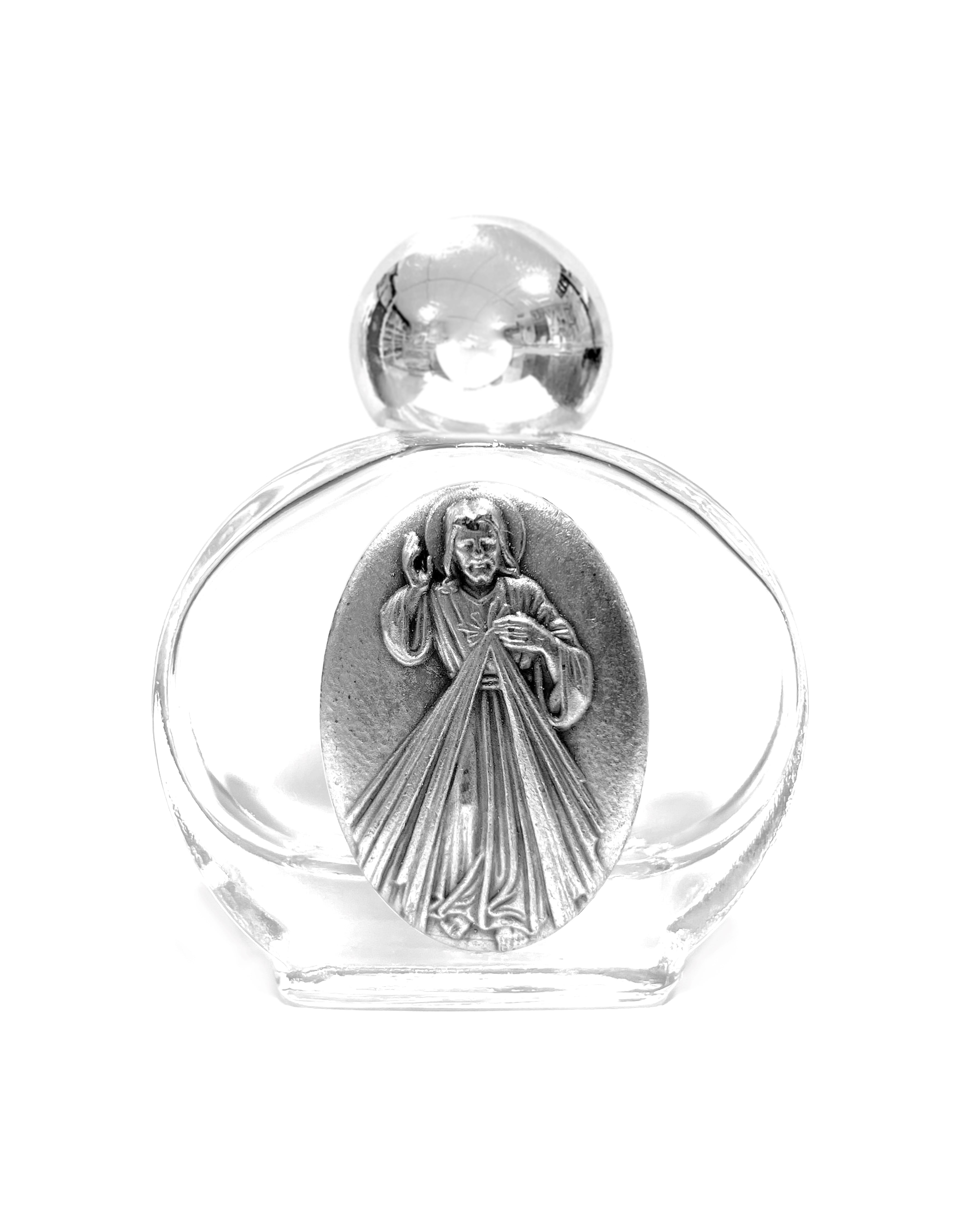 Holy water glass bottle with medal