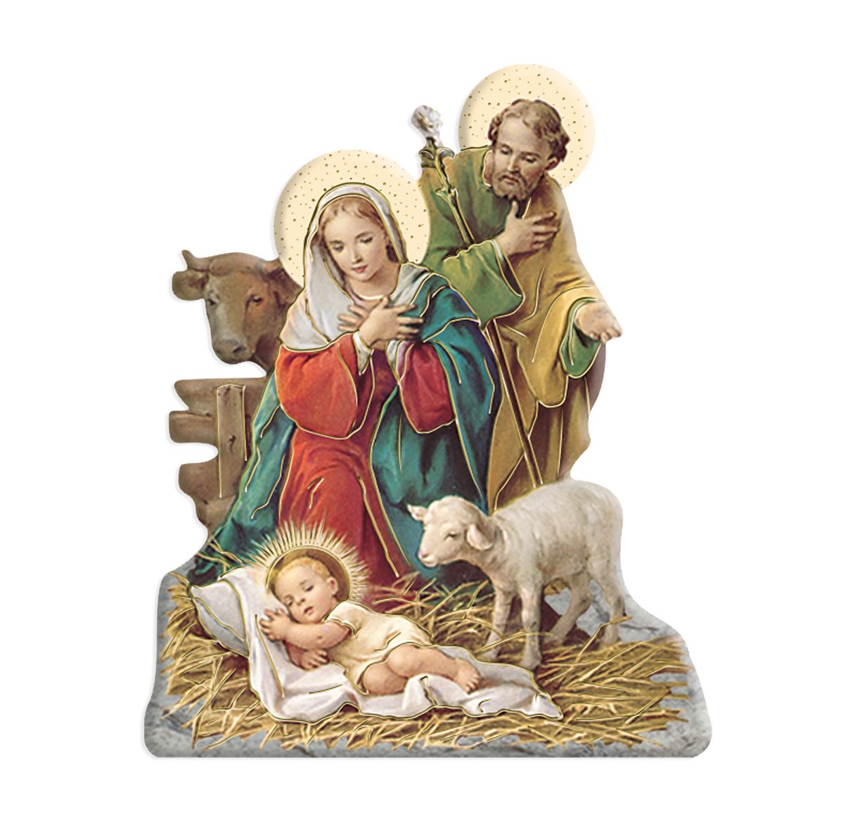 3" Magnetic Resin Statuette of the Holy Family with Angel in 2D with Gold Highlights