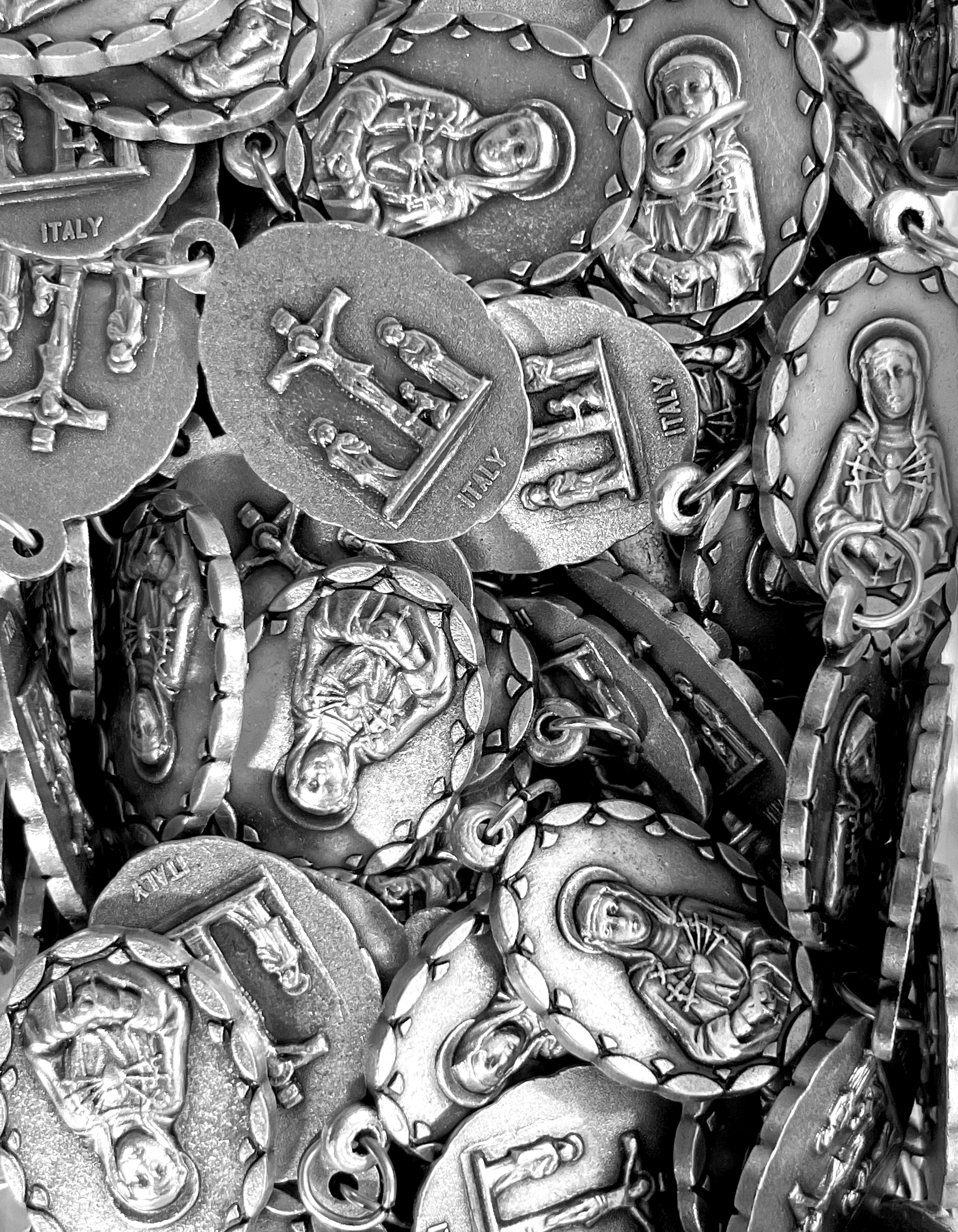 Pack of 12 Saints Medals in oxidized silver made in Italy 1.0" x 0.7"