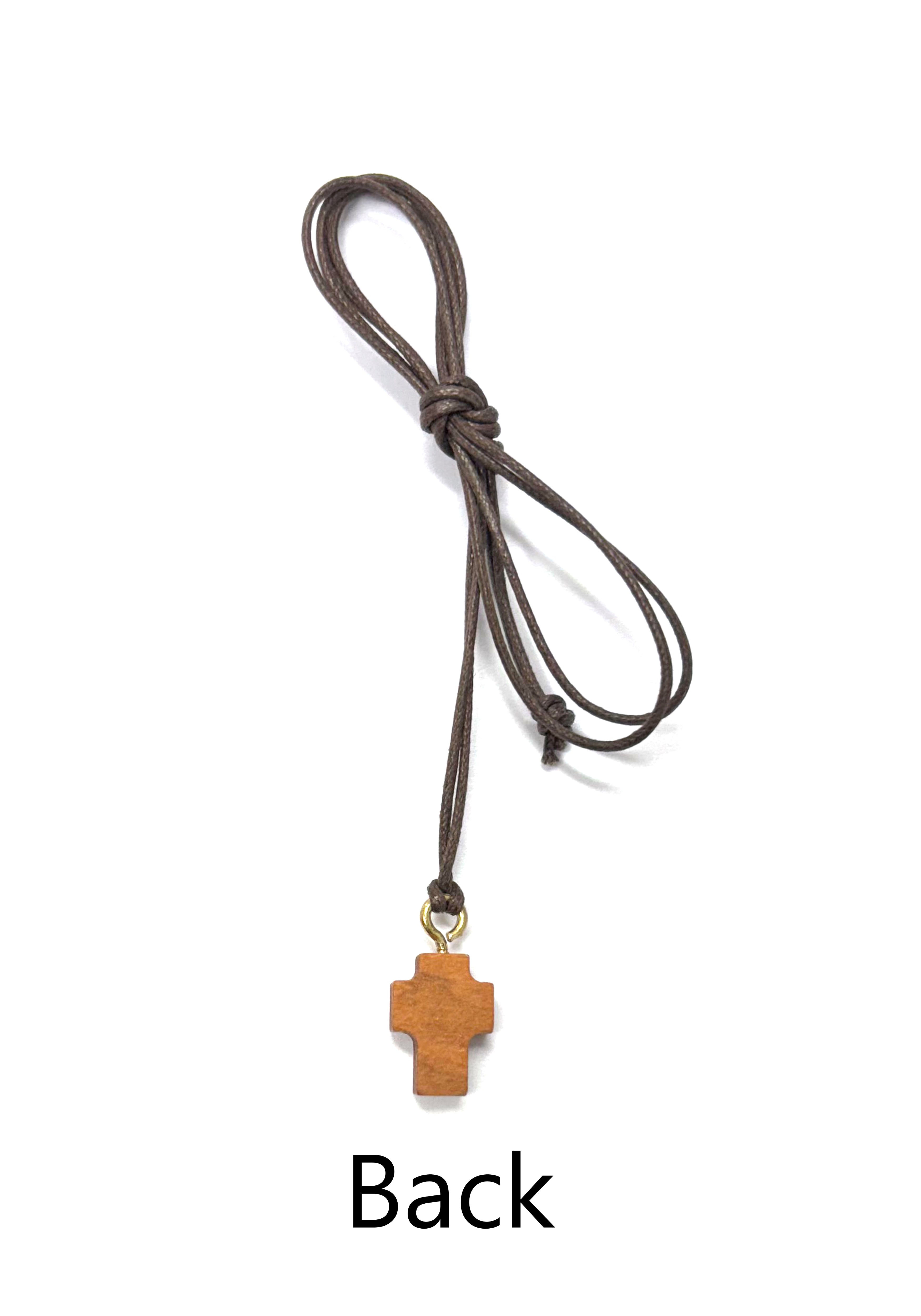 Tiny olive wood gold detail Cross with brown cord