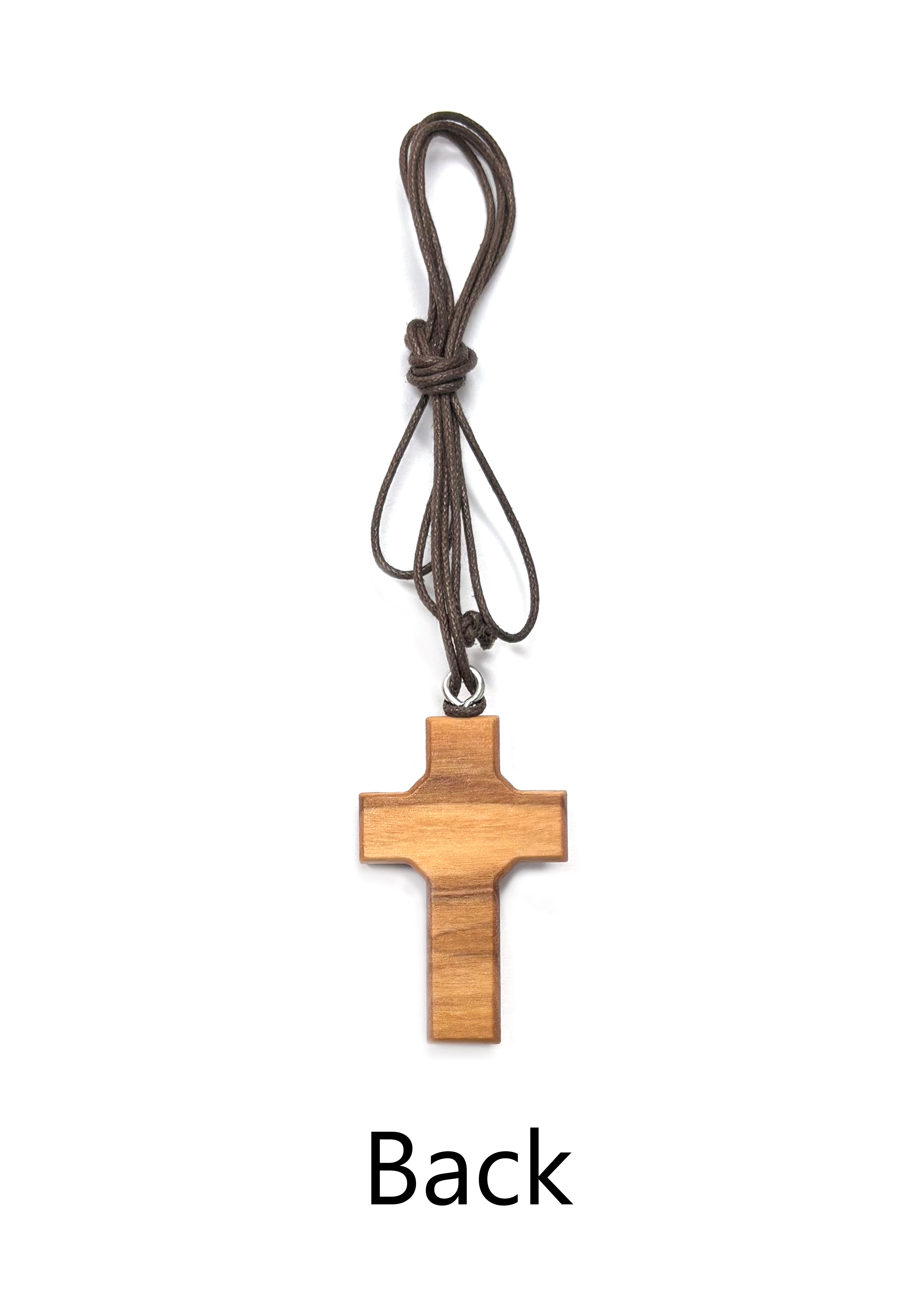 Olive wood and red enamel Holy Spirit cross with brown cord