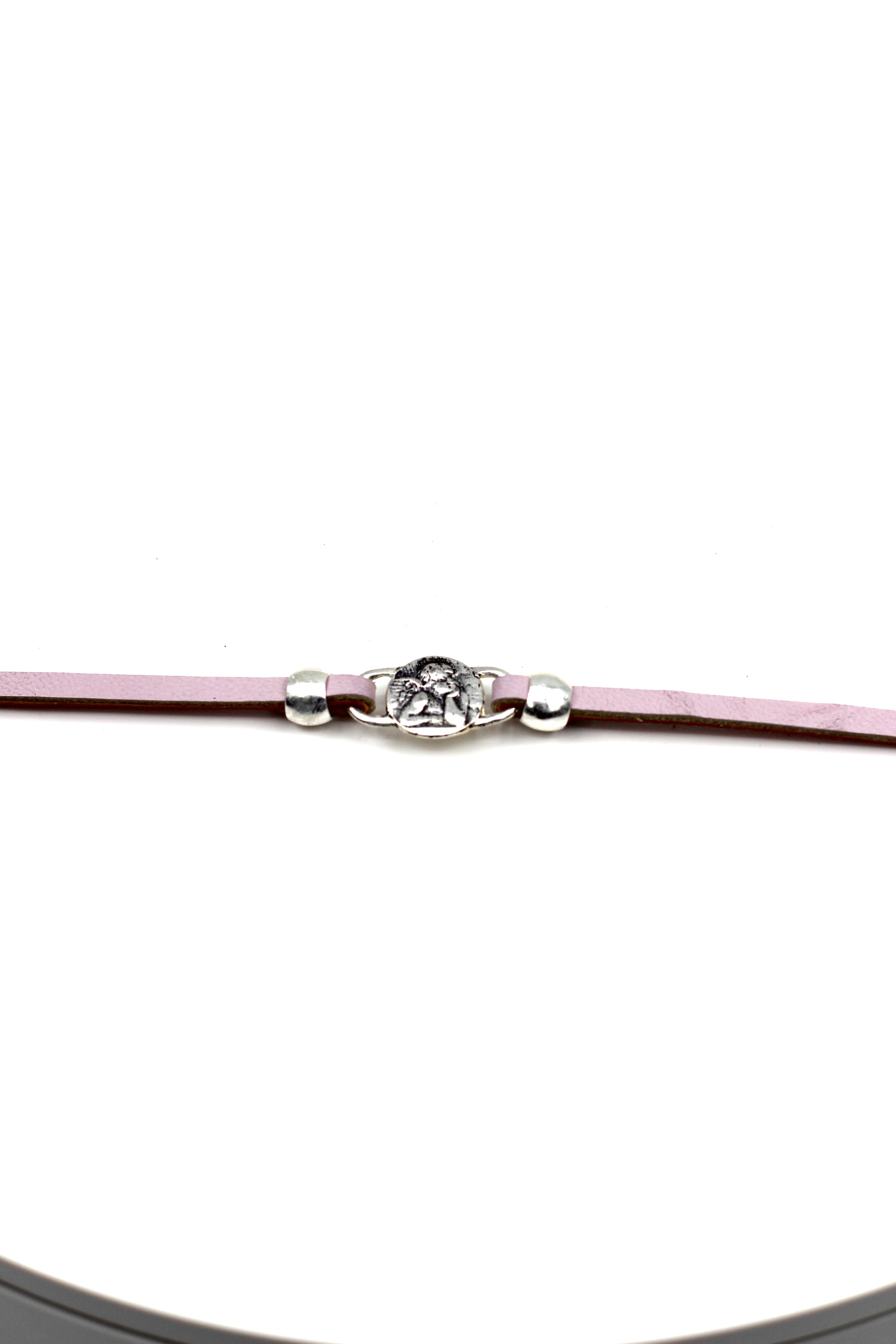 Girls Bracelet of The Guardian Angel handmade jewelry with a Single Leather Strap by Graciela's Collection