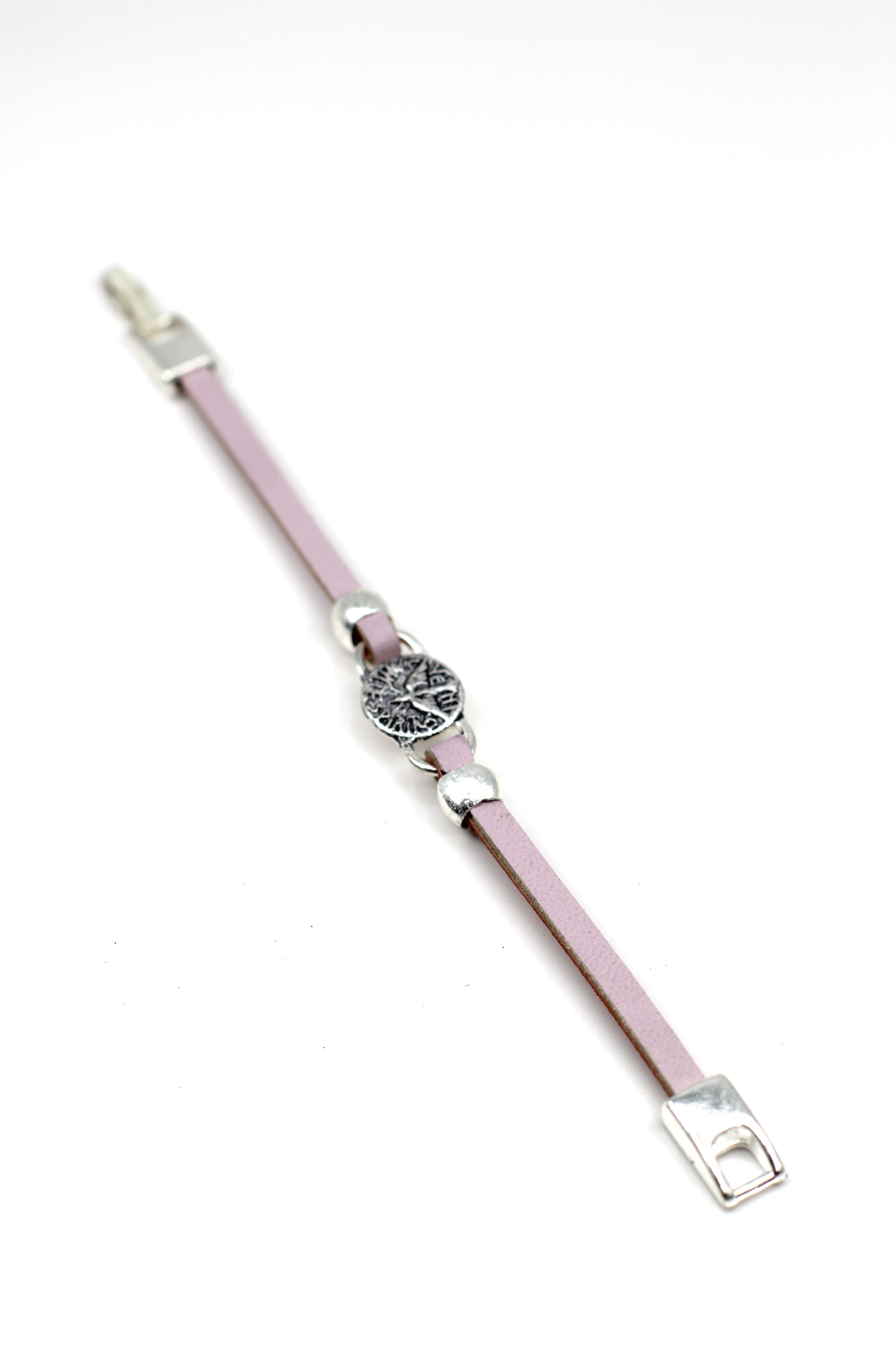 Girl Bracelet of The Holy Spirit Medal handmade jewelry with a Single Leather Strap by Graciela's Collection
