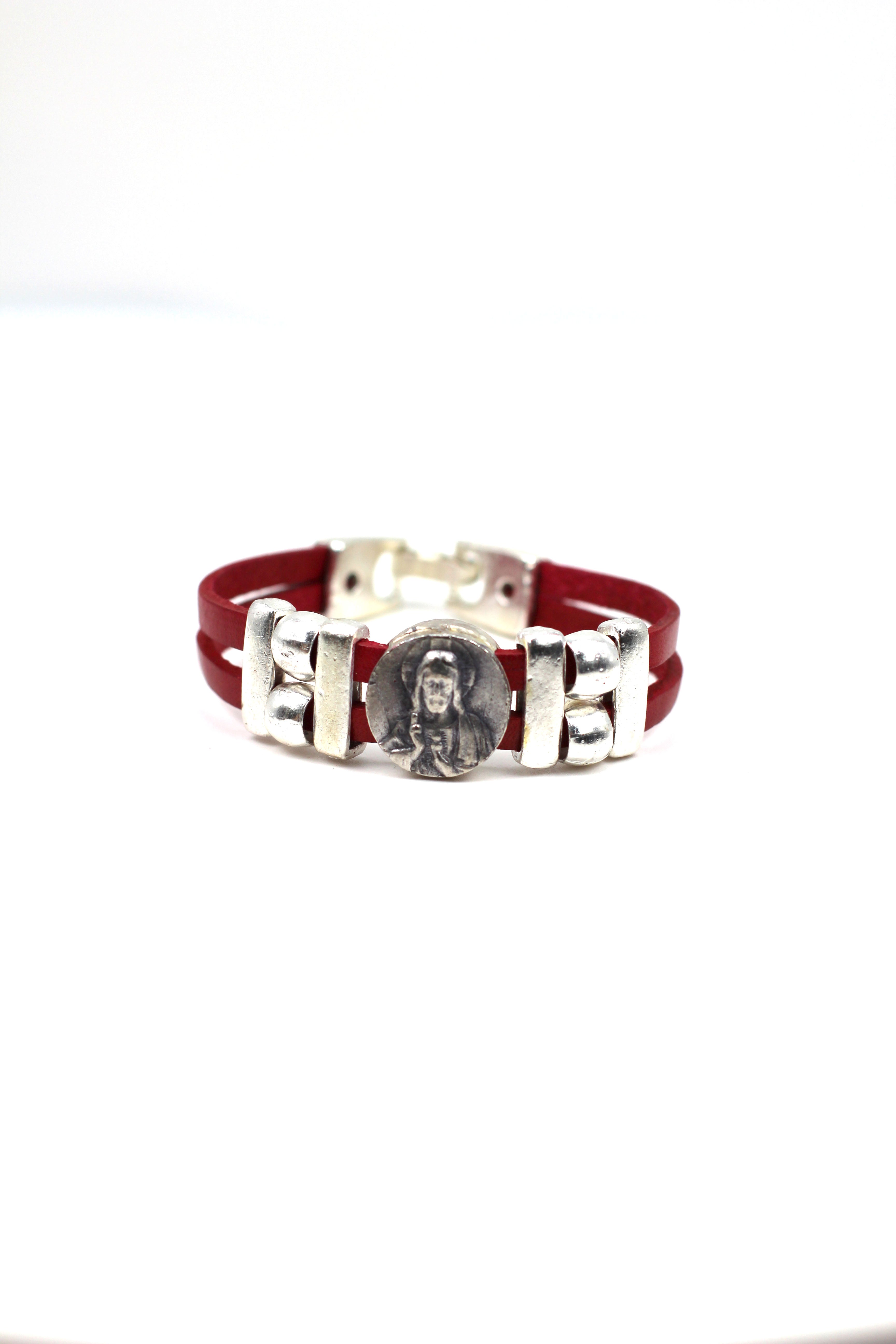 Vintage The Holy Spirit Bracelet handmade jewelry with Leather straps by Graciela's Collection