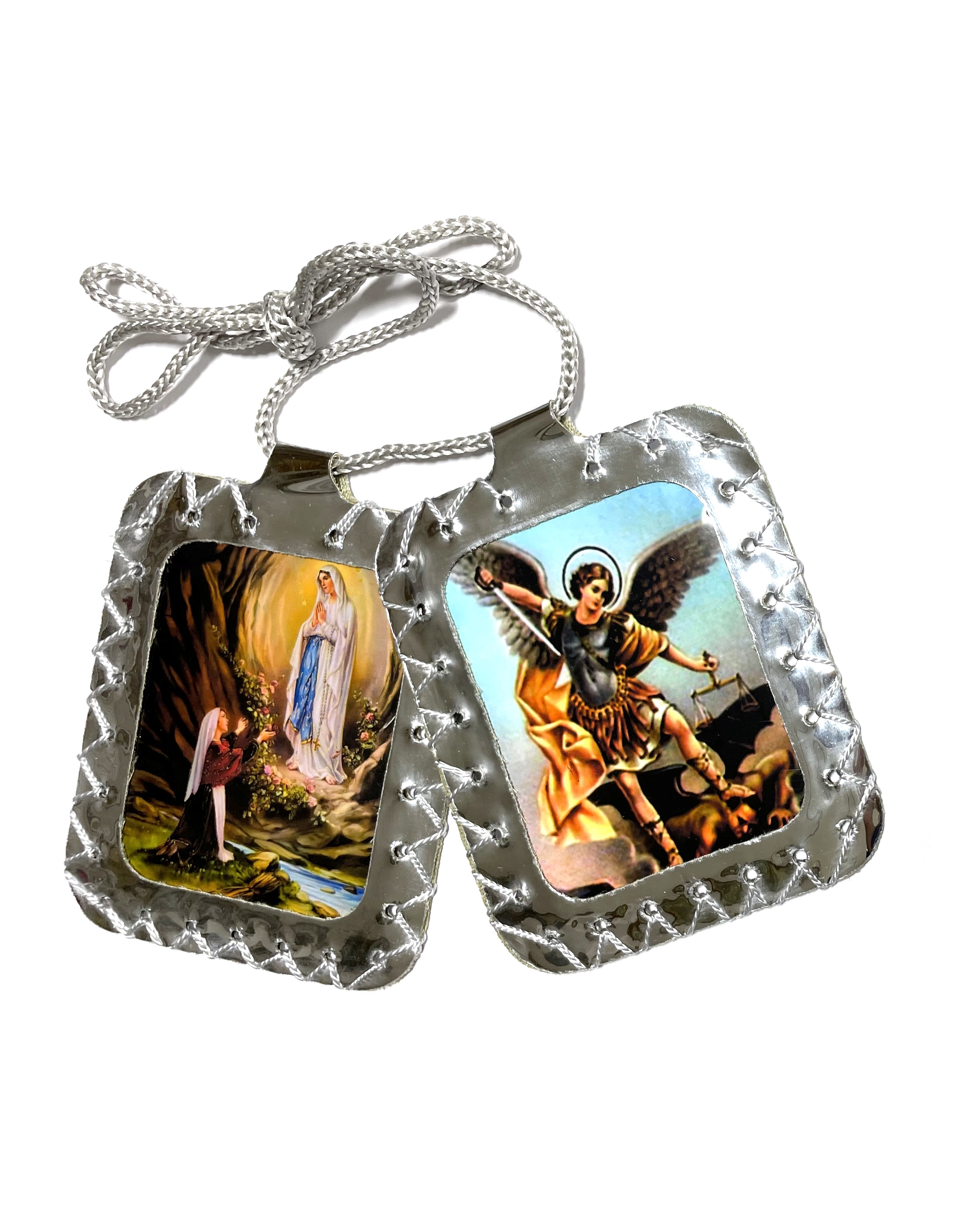 Extra large leather silvering scapular, Escapulario extra grande de cuero plateado