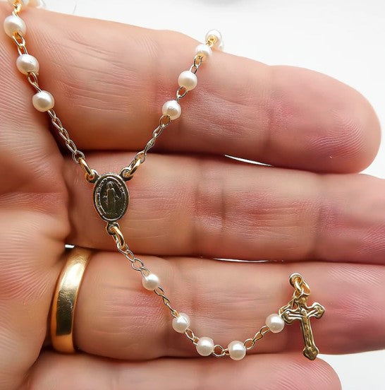 Rosary Necklace with Pearls- Our Lady of Grace