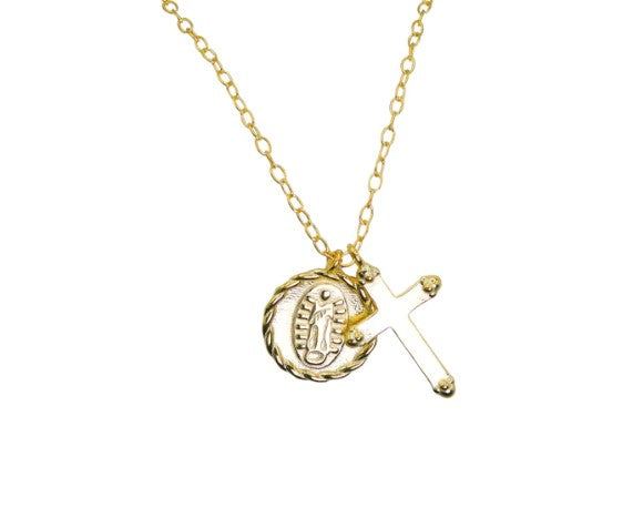 Gold-Plated Silver Cross & Guadalupe Necklace