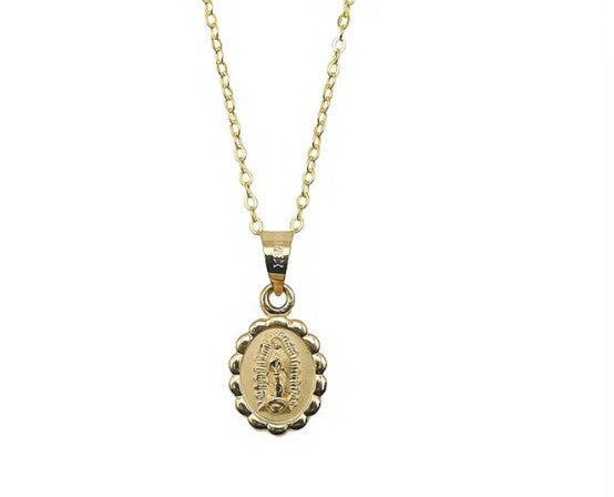 Our Lady of Guadalupe Medal Mini Oval Silver Floral Necklace