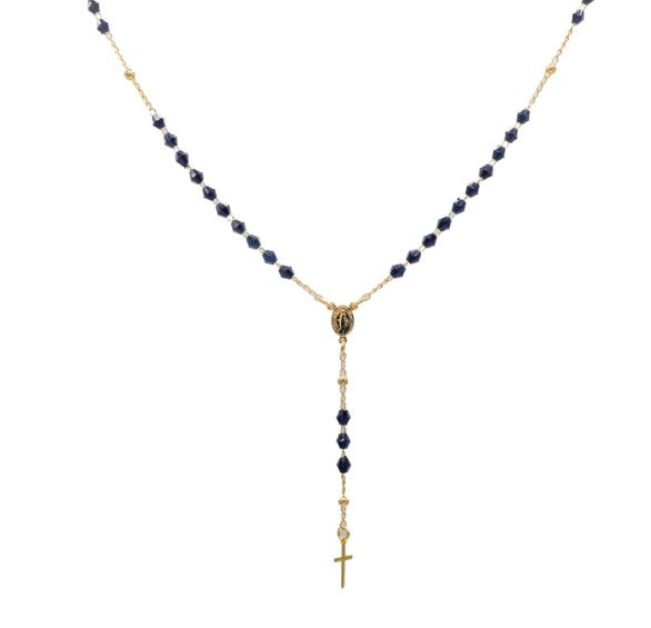 Gold-Plated Crystal Beads Our Lady of Grace Necklace-Black or Clear Crystal