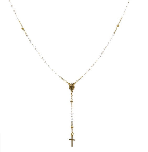Gold-Plated Crystal Beads Our Lady of Grace Necklace-Black or Clear Crystal