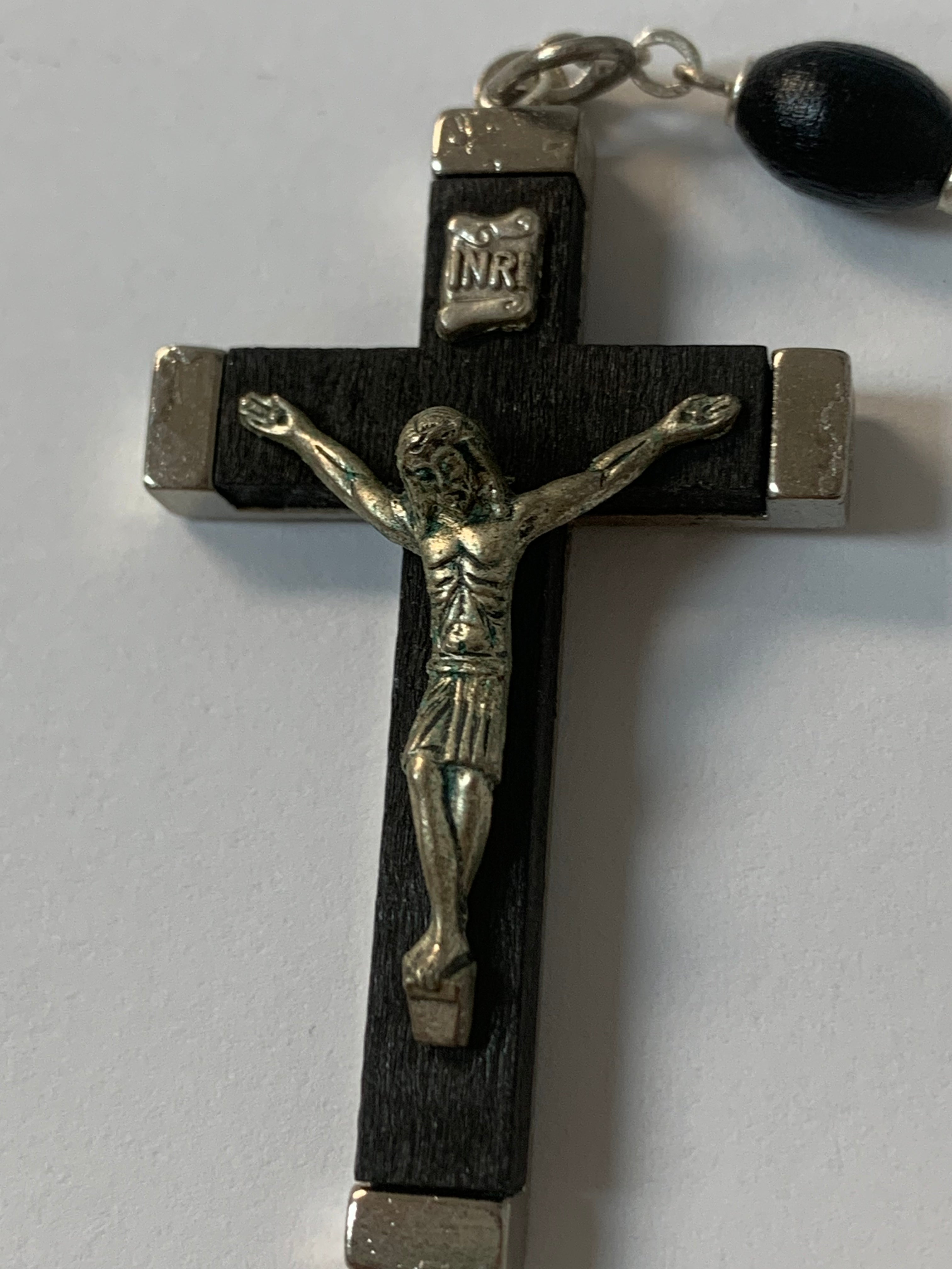 Wood Roary with Center of Sacred Heart of Jesus