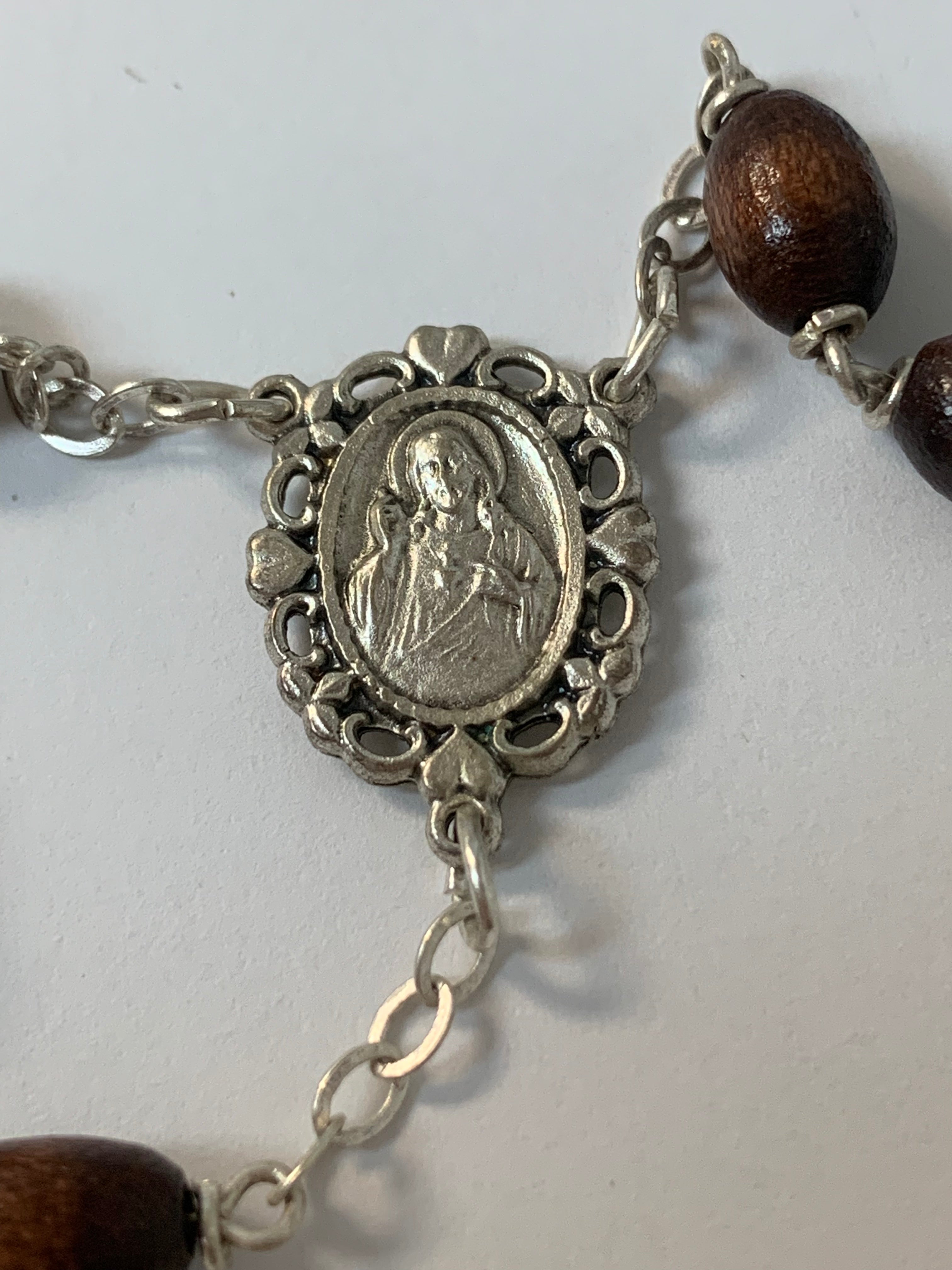 Wood Roary with Center of Sacred Heart of Jesus