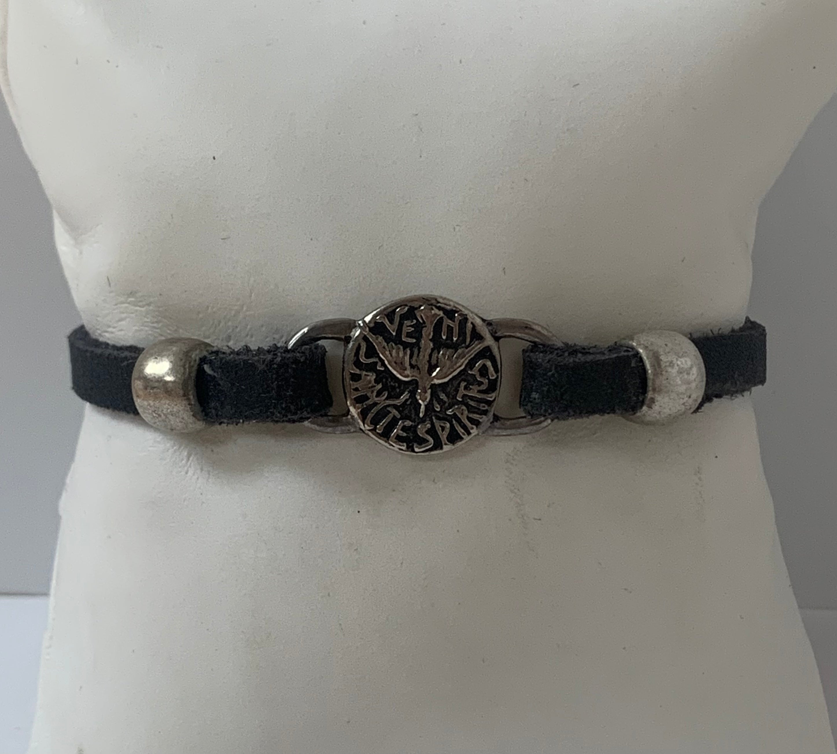 Leather Bracelet of The Holy Spirit Bracelet handmade jewelry with Single Leather straps by Graciela's Collection