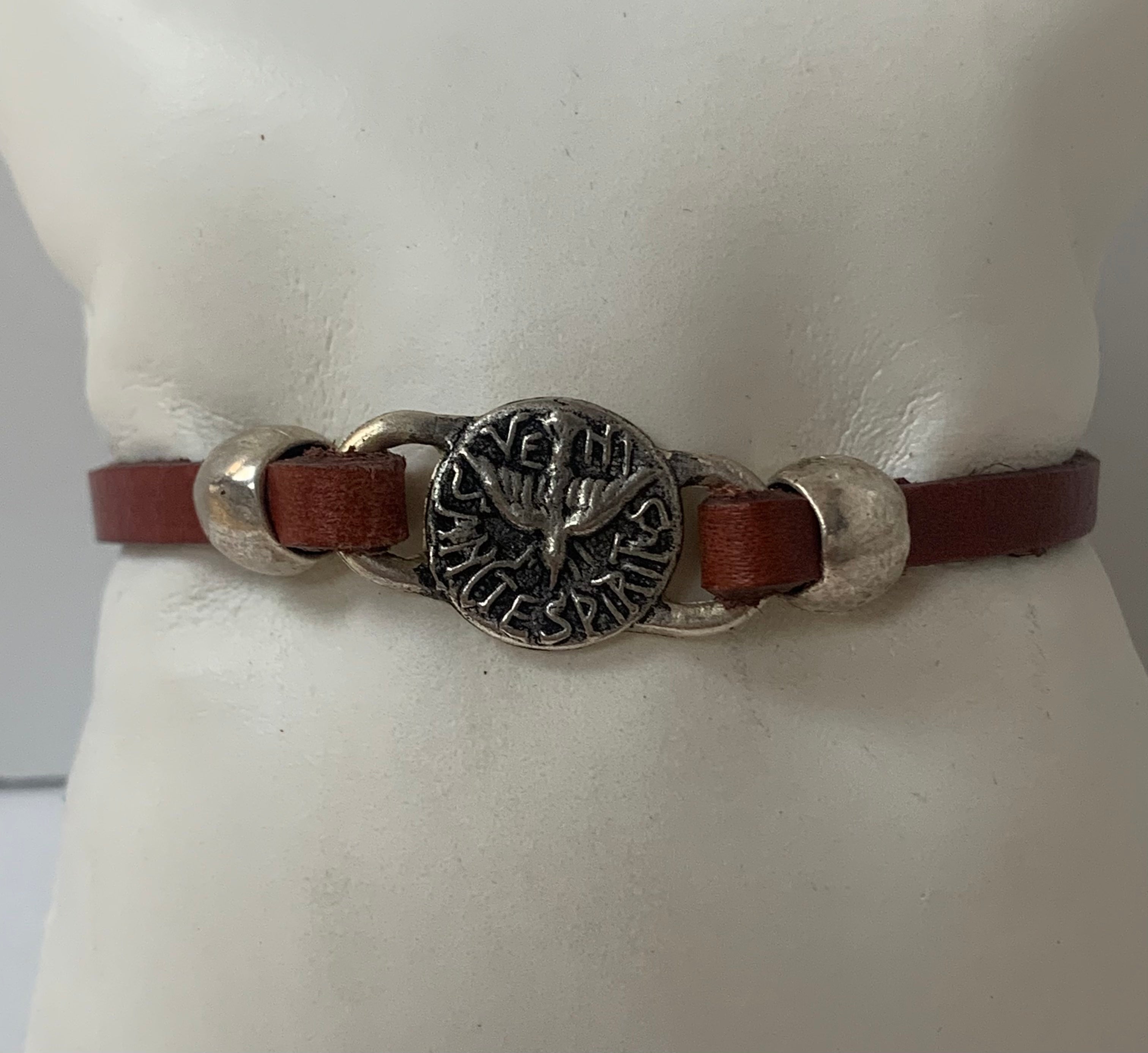 Leather Bracelet of The Holy Spirit Bracelet handmade jewelry with Single Leather straps by Graciela's Collection