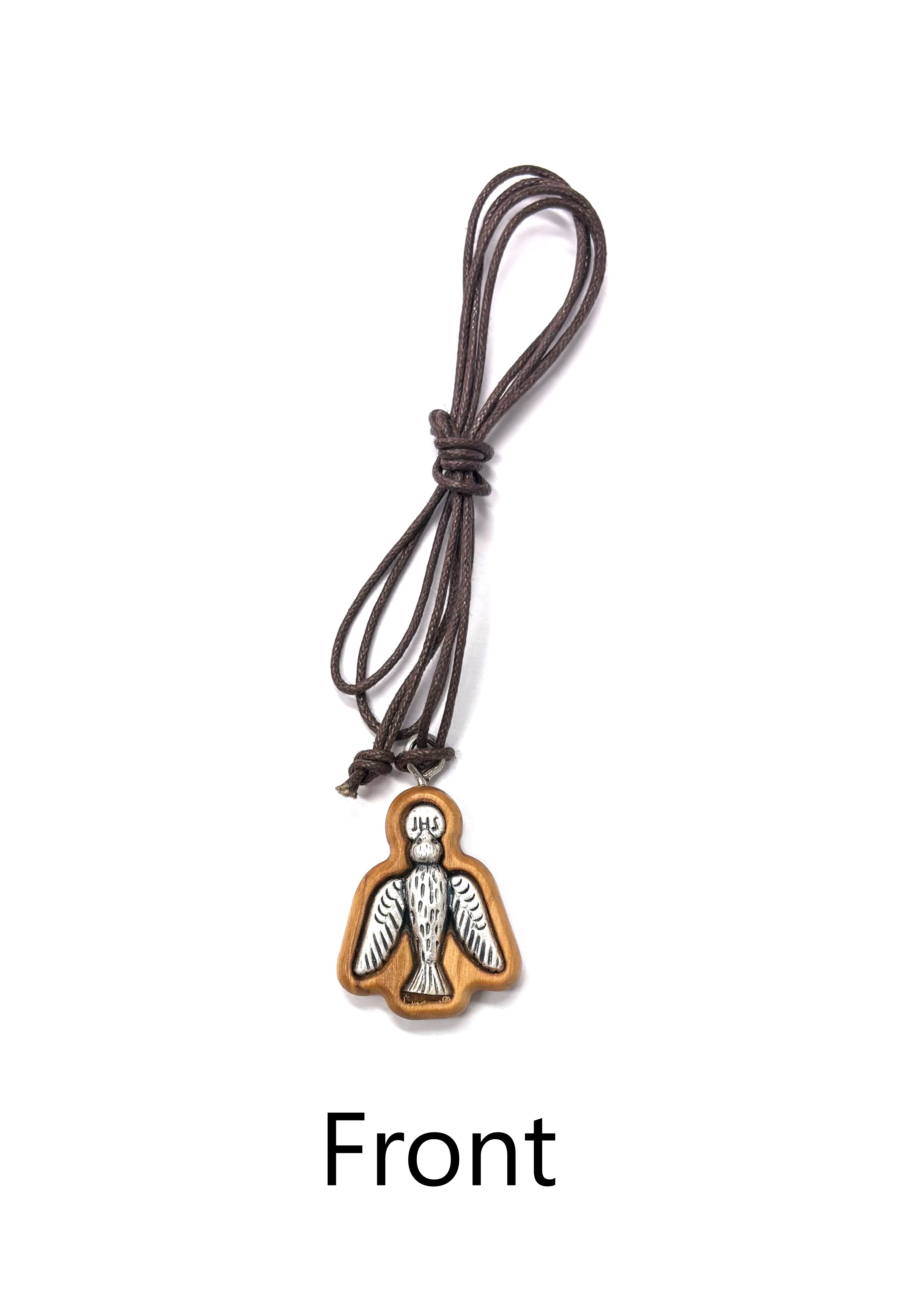 Olive wood Holy Spirit shape with brown cord