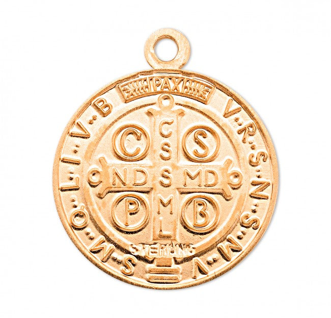 Gold Over Sterling Silver St Benedict Exorcism Round Medal'