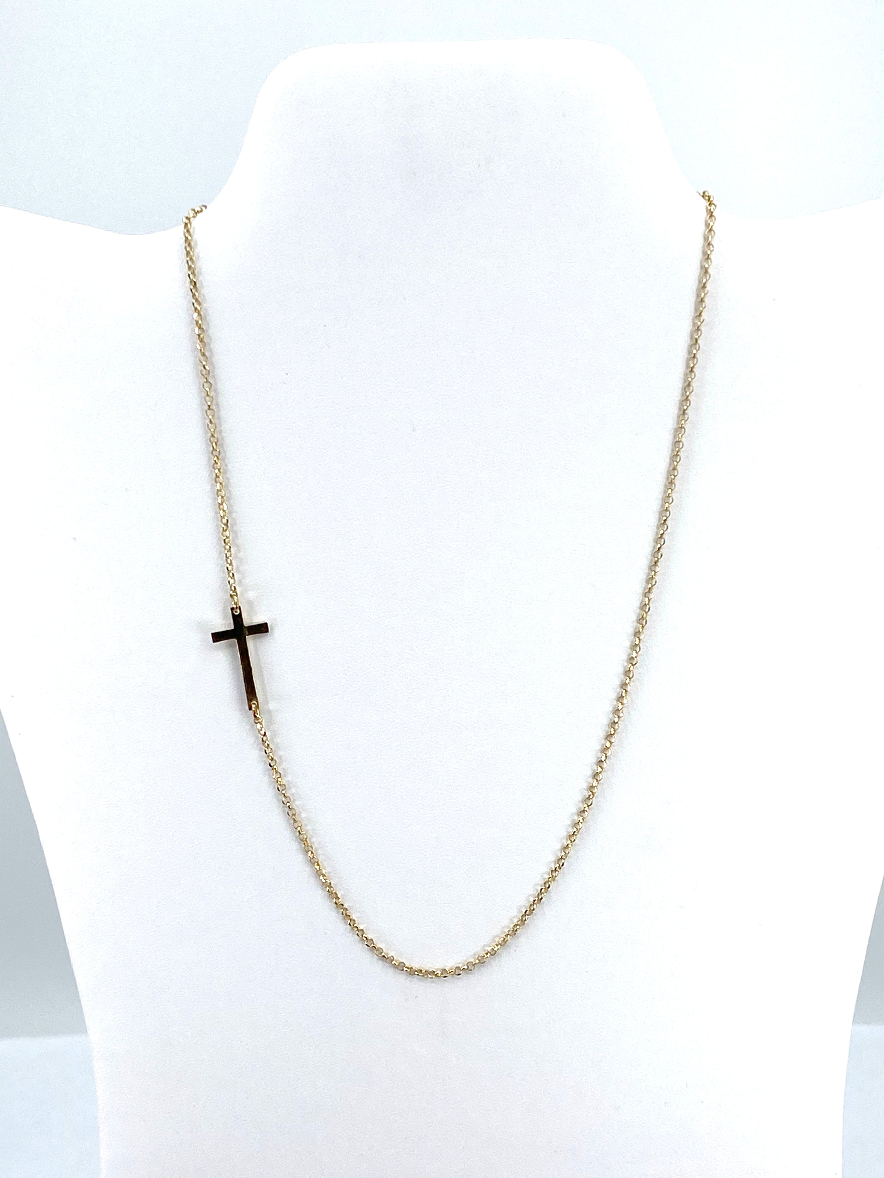 Modern Sterling Silver Side Cross Necklace