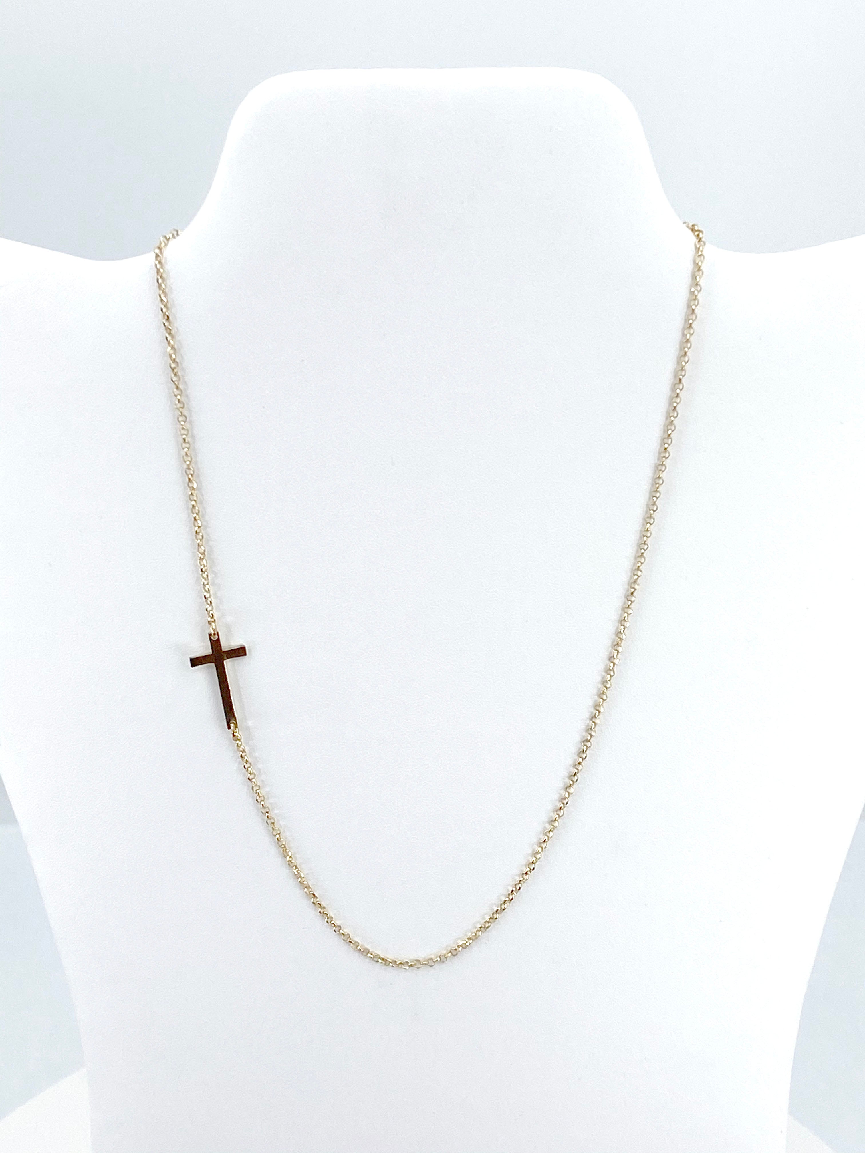 Modern Sterling Silver Side Cross Necklace
