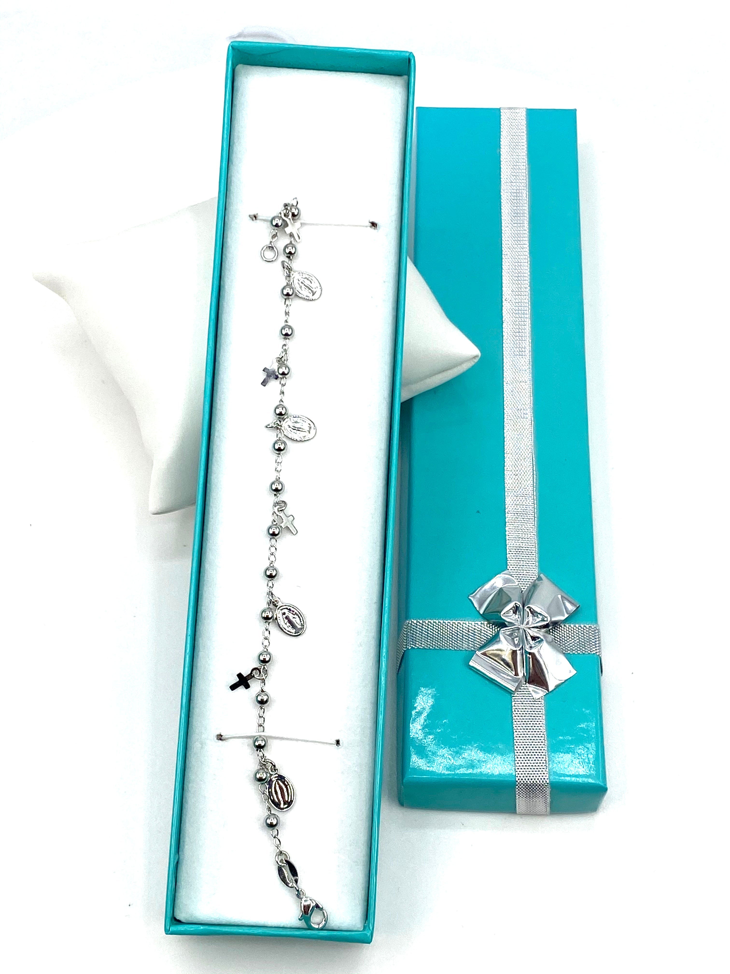 Bracelet with Our Lady of Grace and Crosses charms